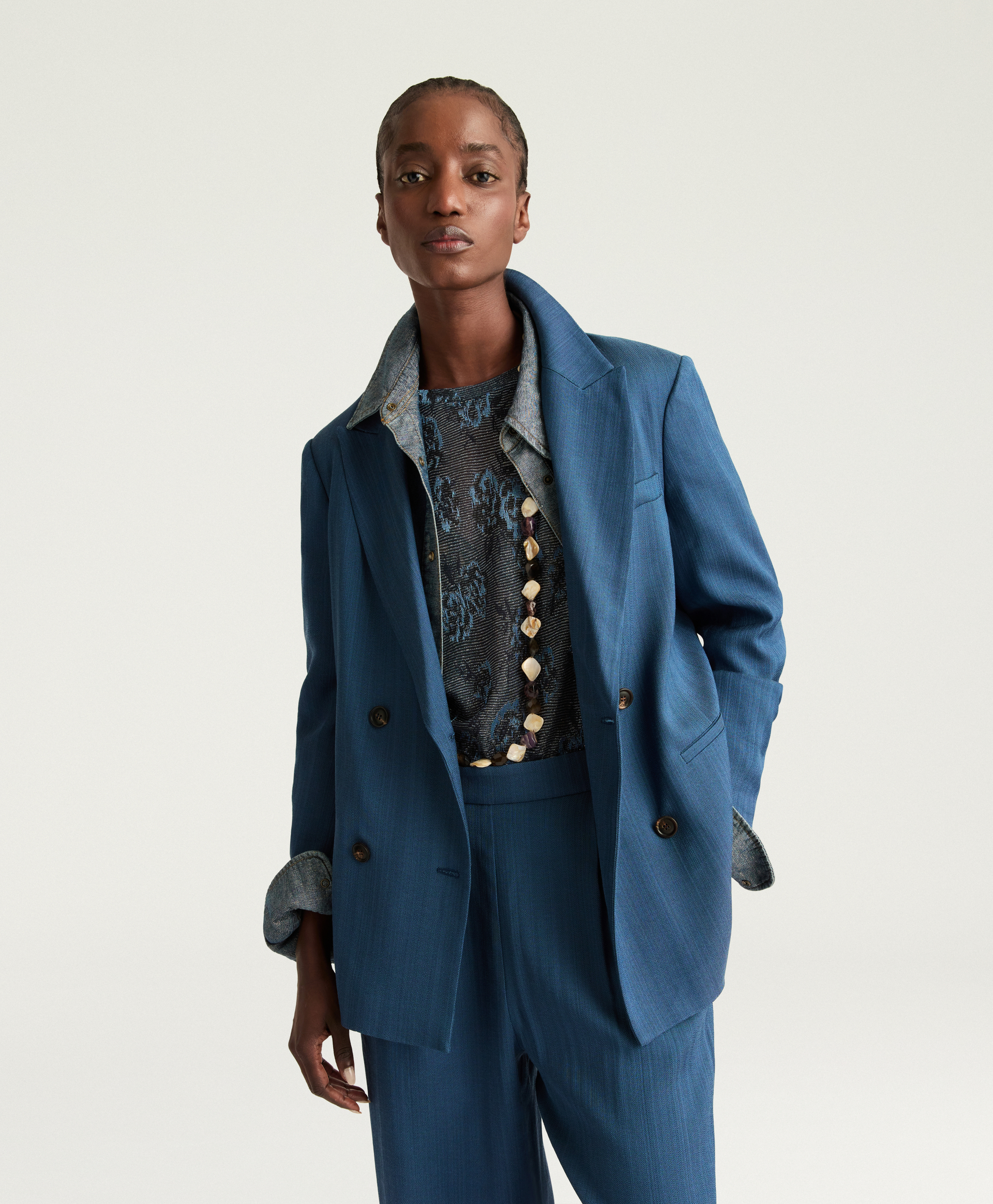 ROSEMARY JACKET IN SOLID COLOUR VISCOSE/WOOL - AVIO BLUE - Momonì