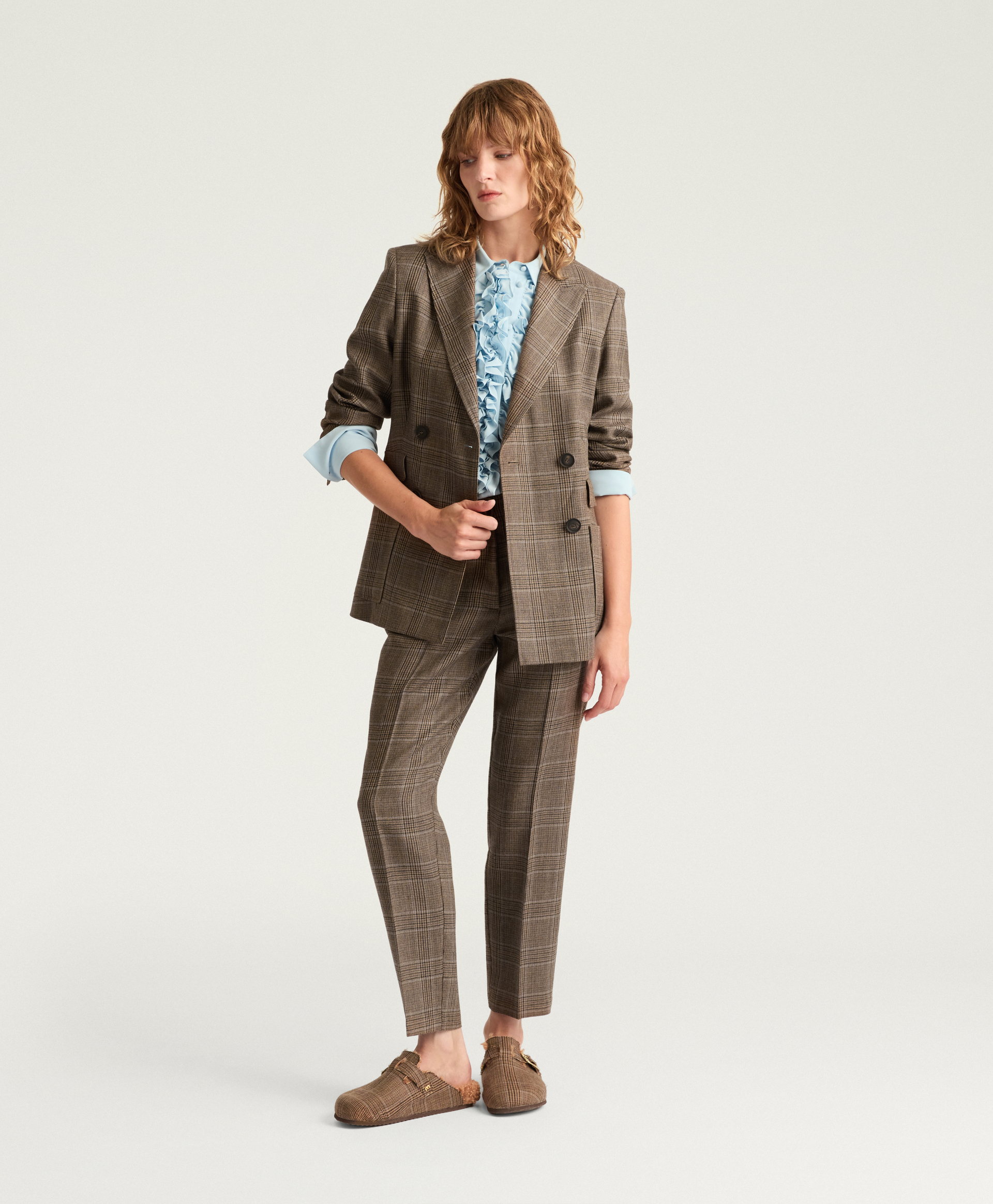GUYANA JACKET IN PRINCE OF WALES CHECK WOOL - CARAMEL MULTICOLOR - Momonì