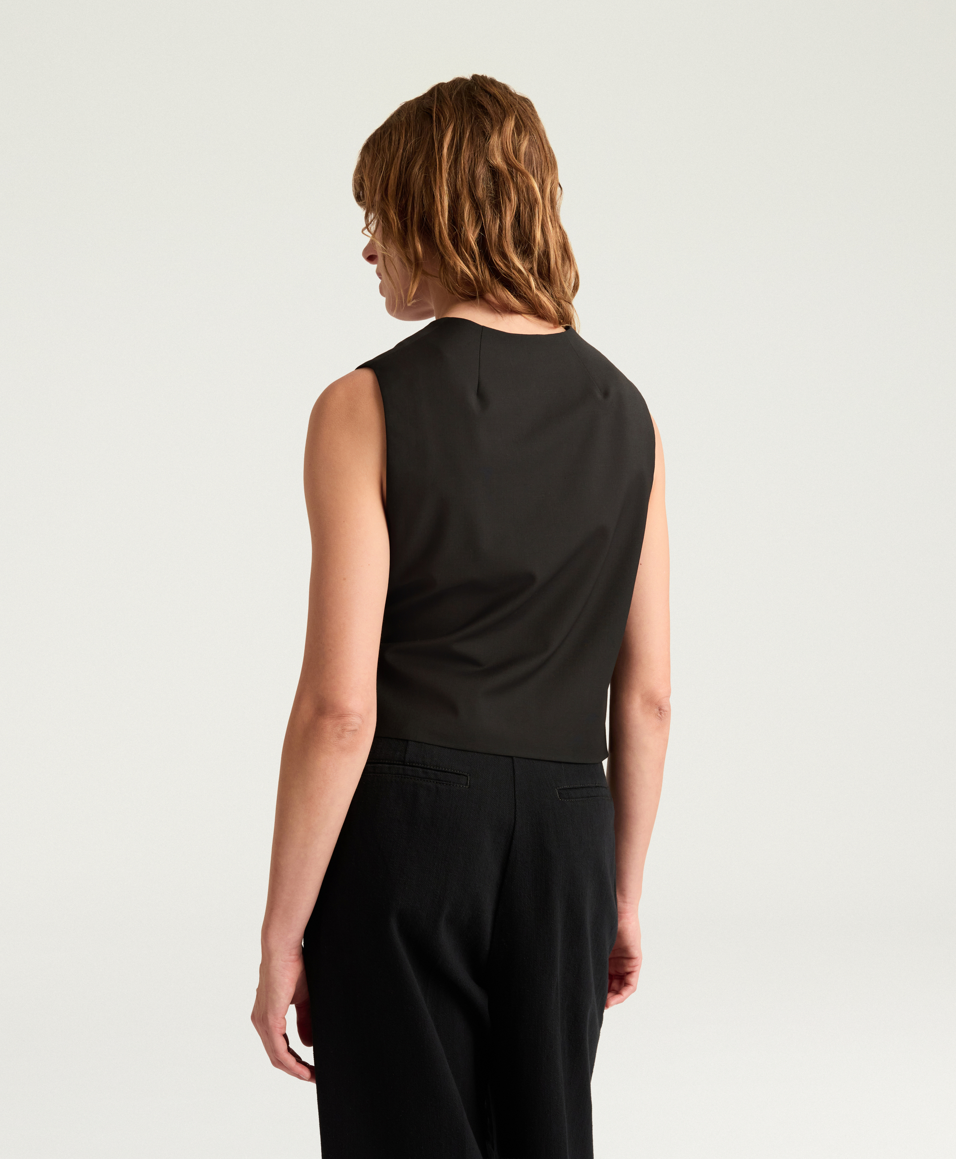 CEYLON GILET IN BI-STRETCH COOL WOOL - BLACK - Momonì