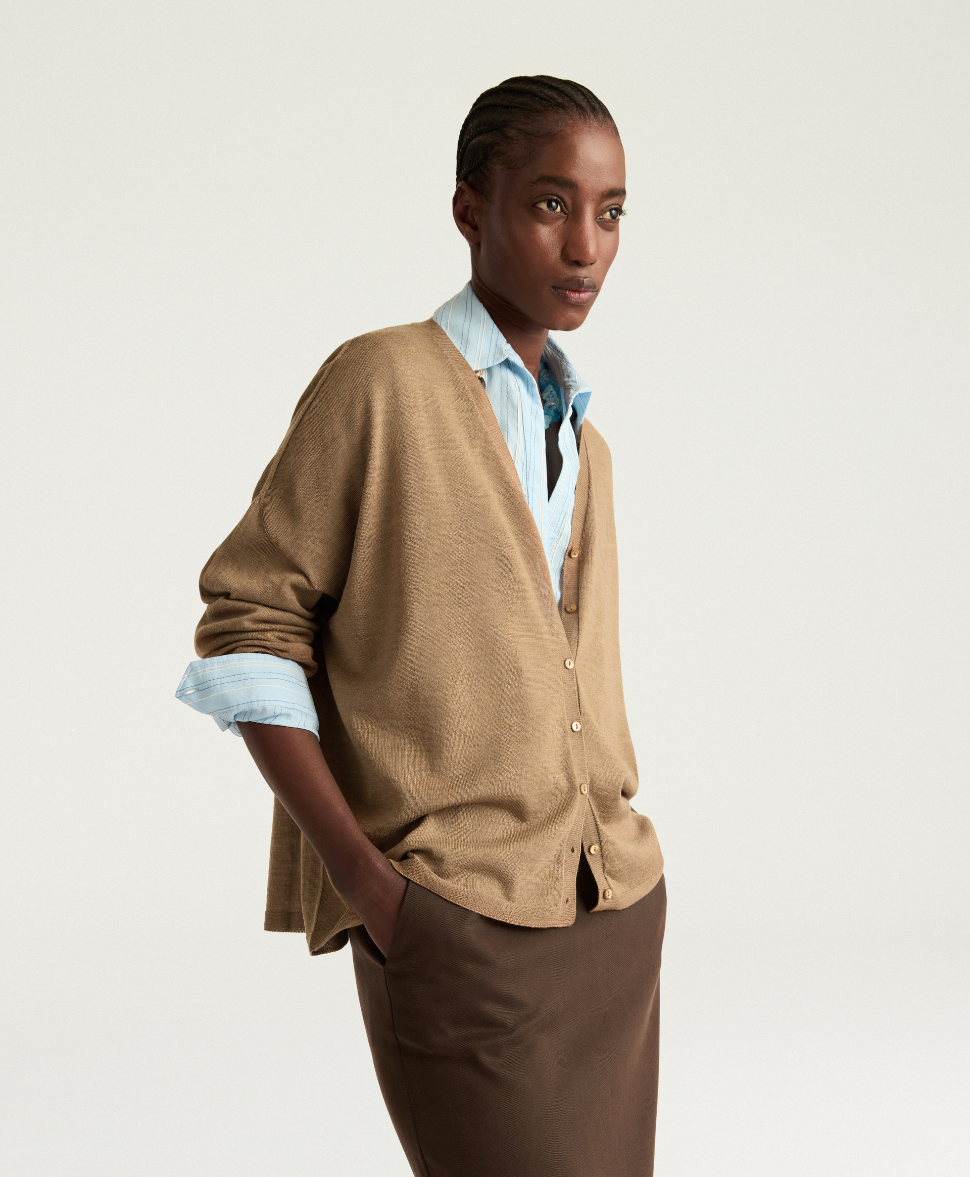 BYRON CARDIGAN IN MERINO WOOL - CAMEL - Momonì
