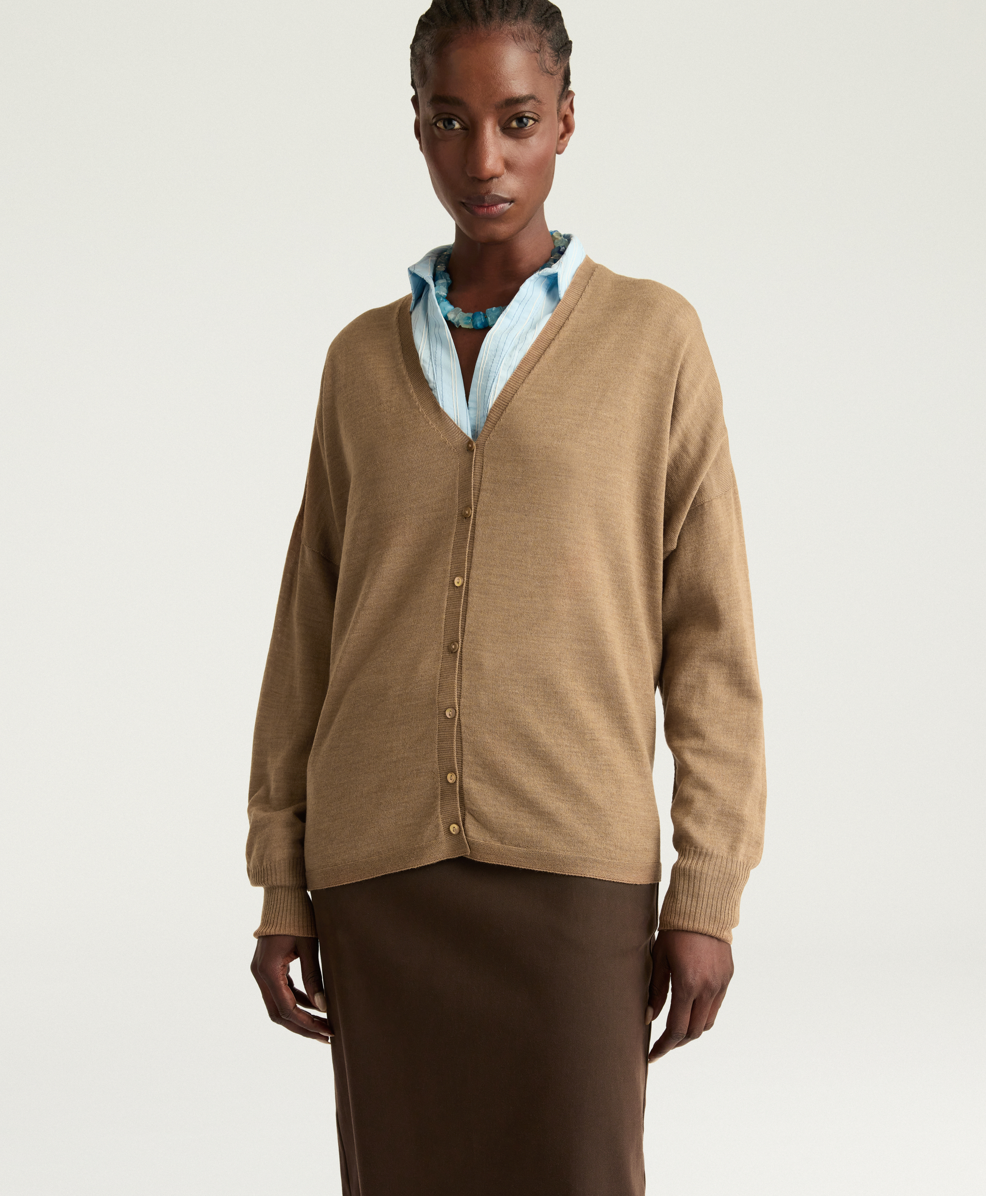 BYRON CARDIGAN IN MERINO WOOL - CAMEL - Momonì