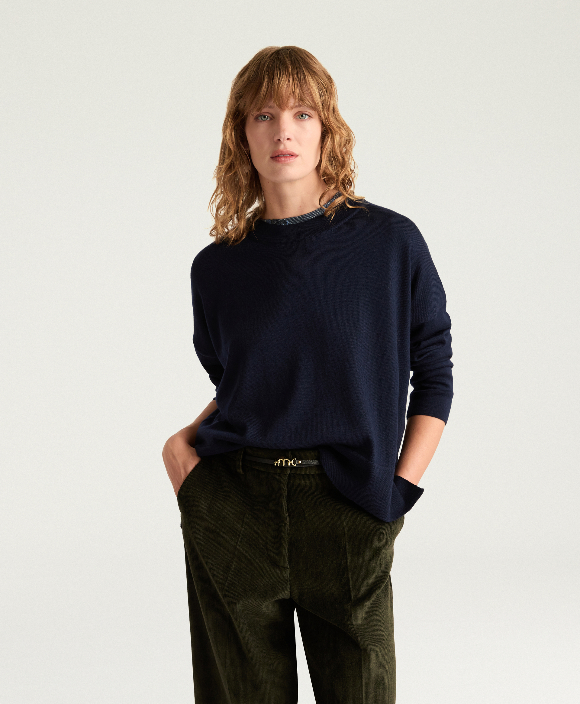 LARKIN SWEATER IN MERINO WOOL - NIGHT BLUE - Momonì