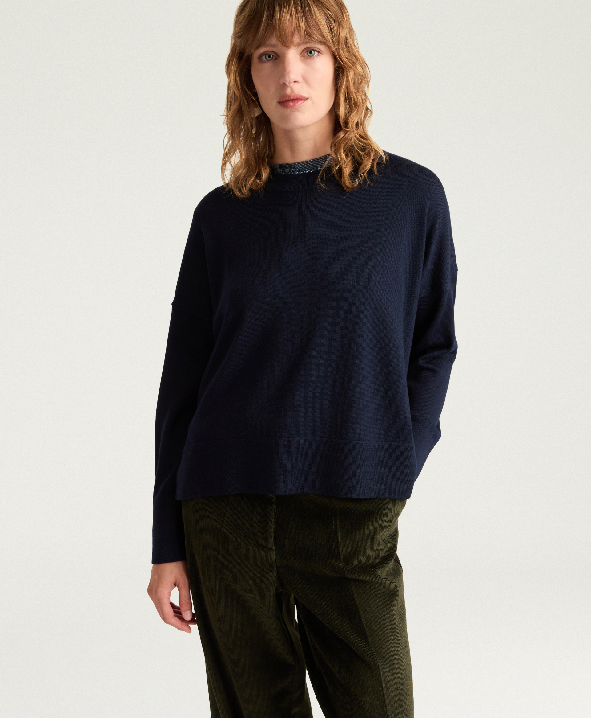 LARKIN SWEATER IN MERINO WOOL - NIGHT BLUE - Momonì