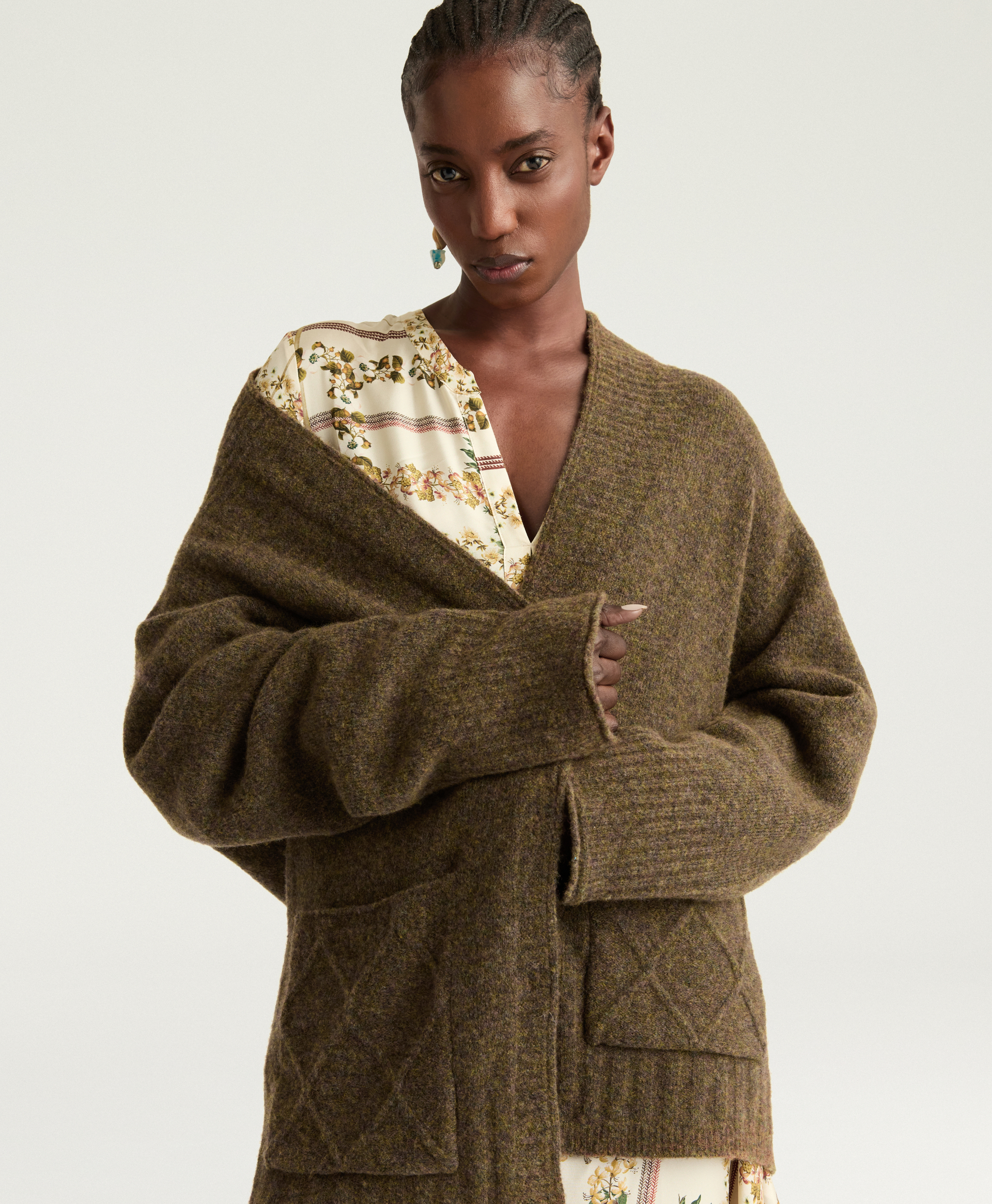 ASSAM CARDIGAN IN FLEECE-EFFECT WOOL - GREEN - Momonì