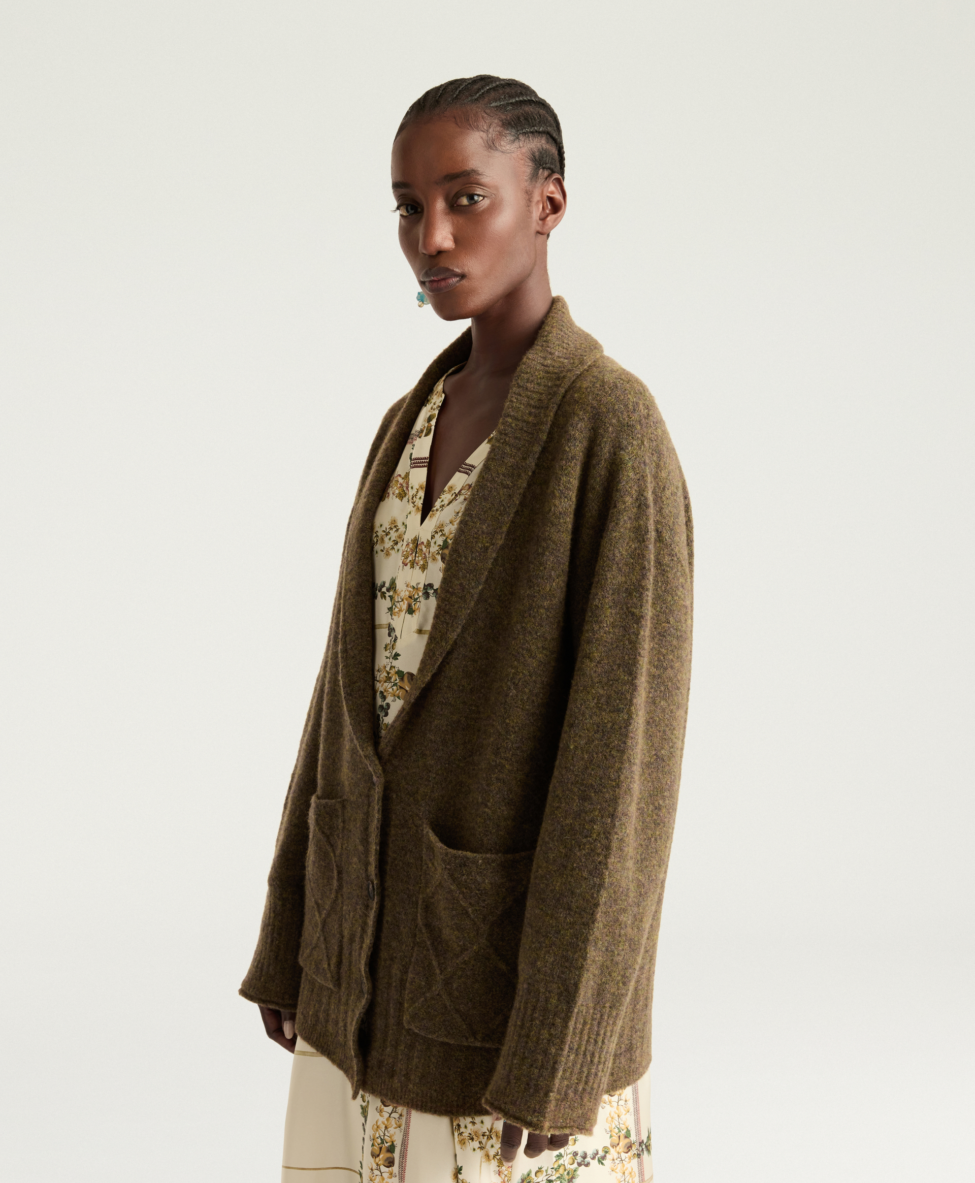 ASSAM CARDIGAN IN FLEECE-EFFECT WOOL - GREEN - Momonì