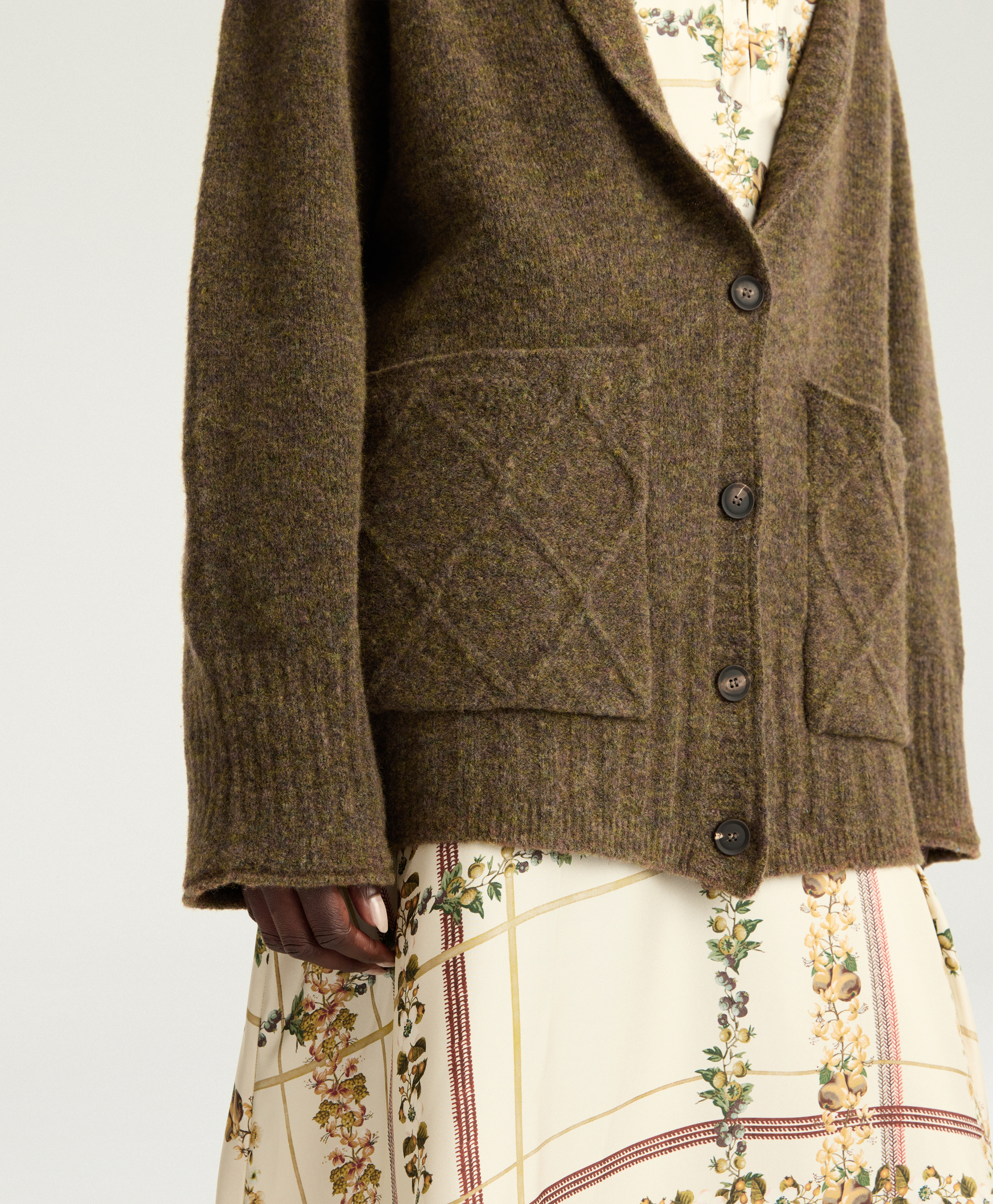 ASSAM CARDIGAN IN FLEECE-EFFECT WOOL - GREEN - Momonì