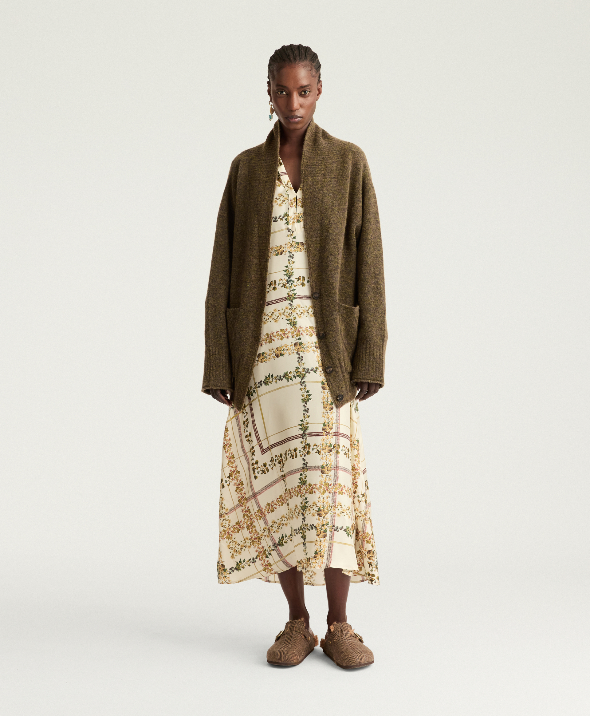 ASSAM CARDIGAN IN FLEECE-EFFECT WOOL - GREEN - Momonì