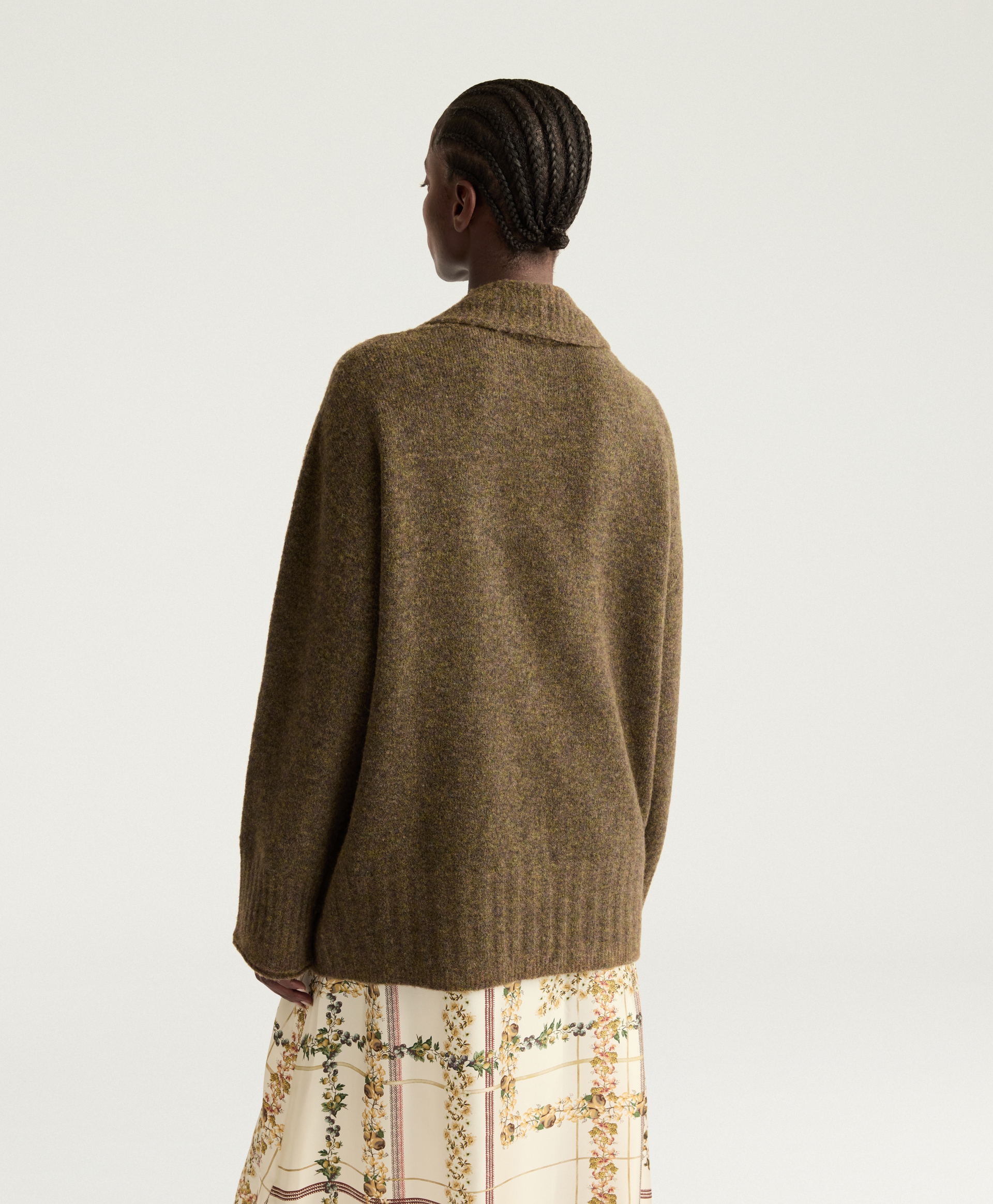 ASSAM CARDIGAN IN FLEECE-EFFECT WOOL - GREEN - Momonì