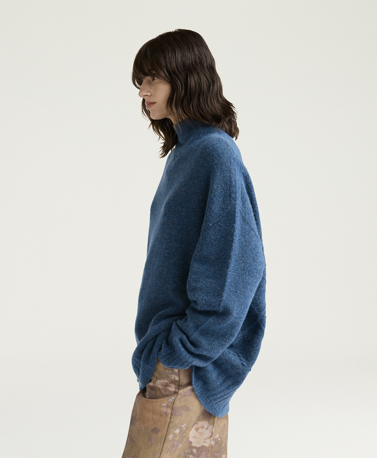 CORGIS SWEATER IN FLEECE-EFFECT WOOL - BLUE DENIM - Momonì
