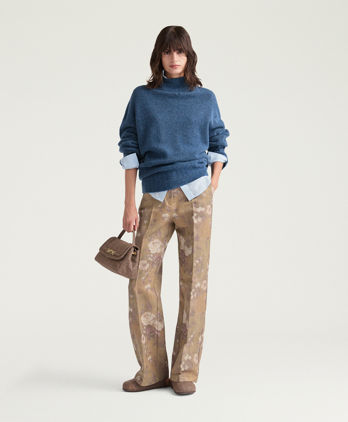 CORGIS SWEATER IN FLEECE-EFFECT WOOL - BLUE DENIM - Momonì