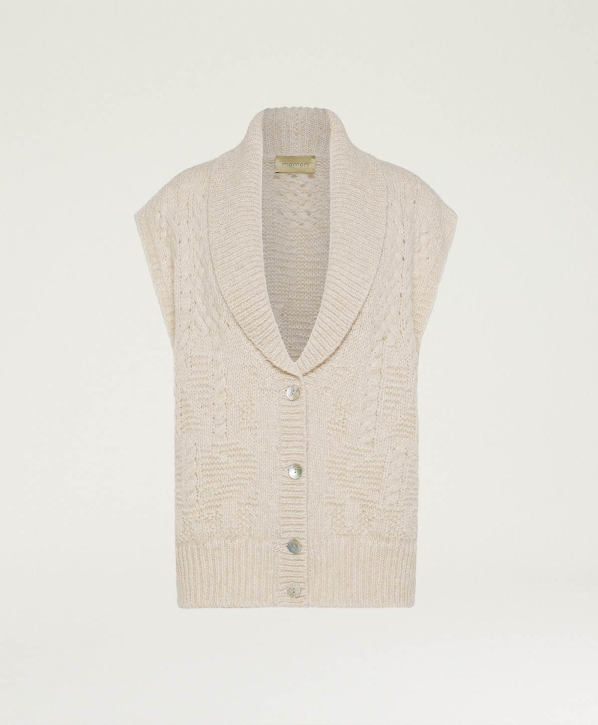 BRISTOL WOOL/ALPACA CARDIGAN IN MIX OF STITCHES - ECRU - Momonì