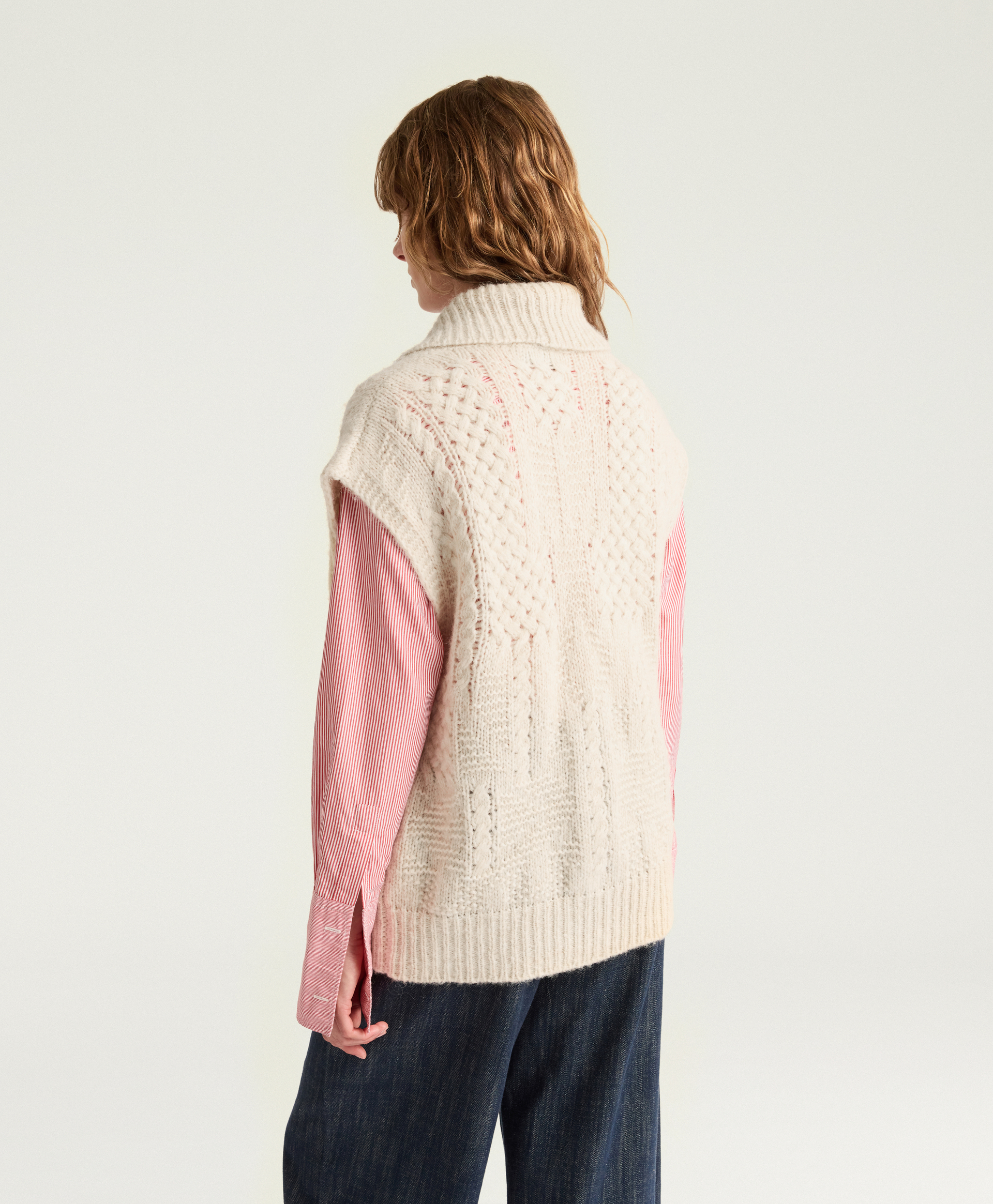 BRISTOL WOOL/ALPACA CARDIGAN IN MIX OF STITCHES - ECRU - Momonì