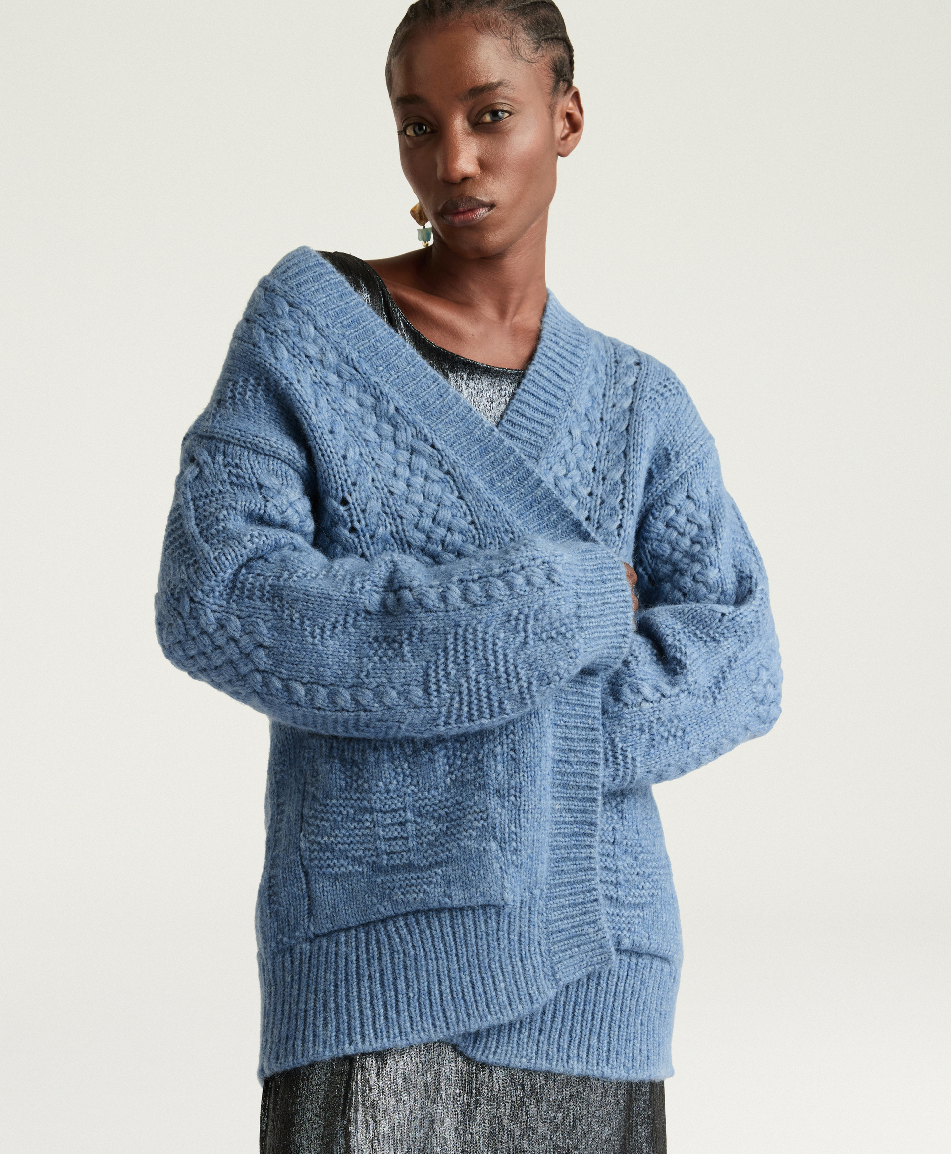CARDIGAN CHARLES EN MÉLANGE LAINE/ALPAGA À POINTS - BLEU - Momonì