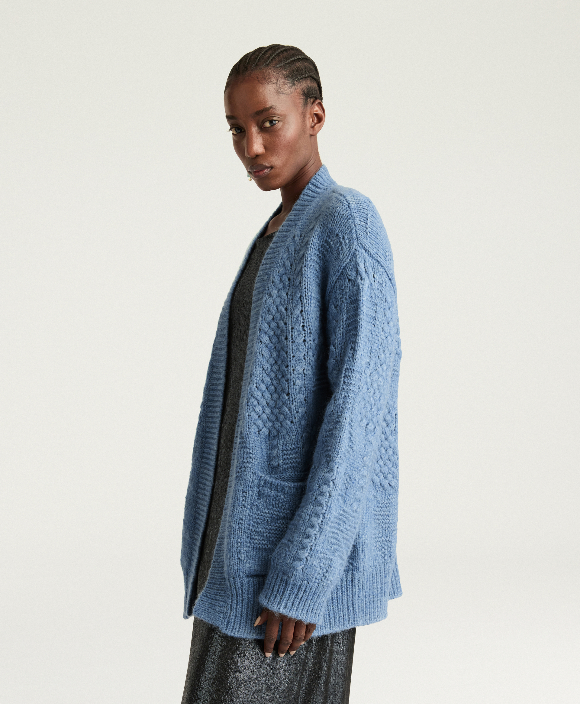 CARDIGAN CHARLES EN MÉLANGE LAINE/ALPAGA À POINTS - BLEU - Momonì