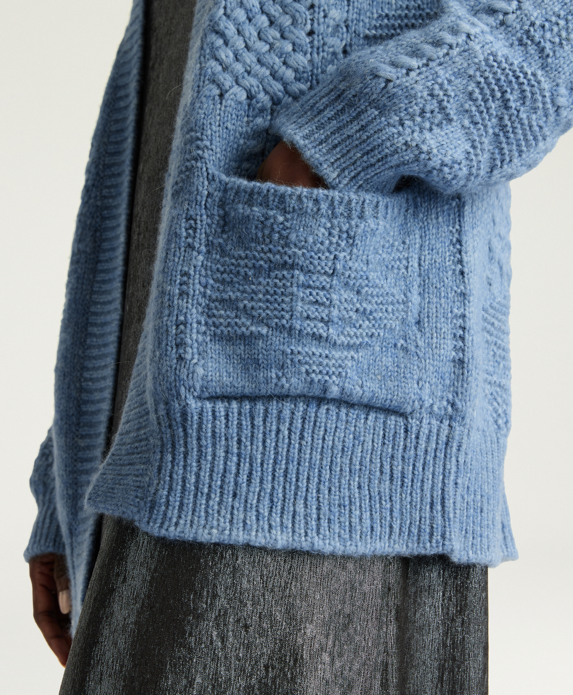 CARDIGAN CHARLES EN MÉLANGE LAINE/ALPAGA À POINTS - BLEU - Momonì