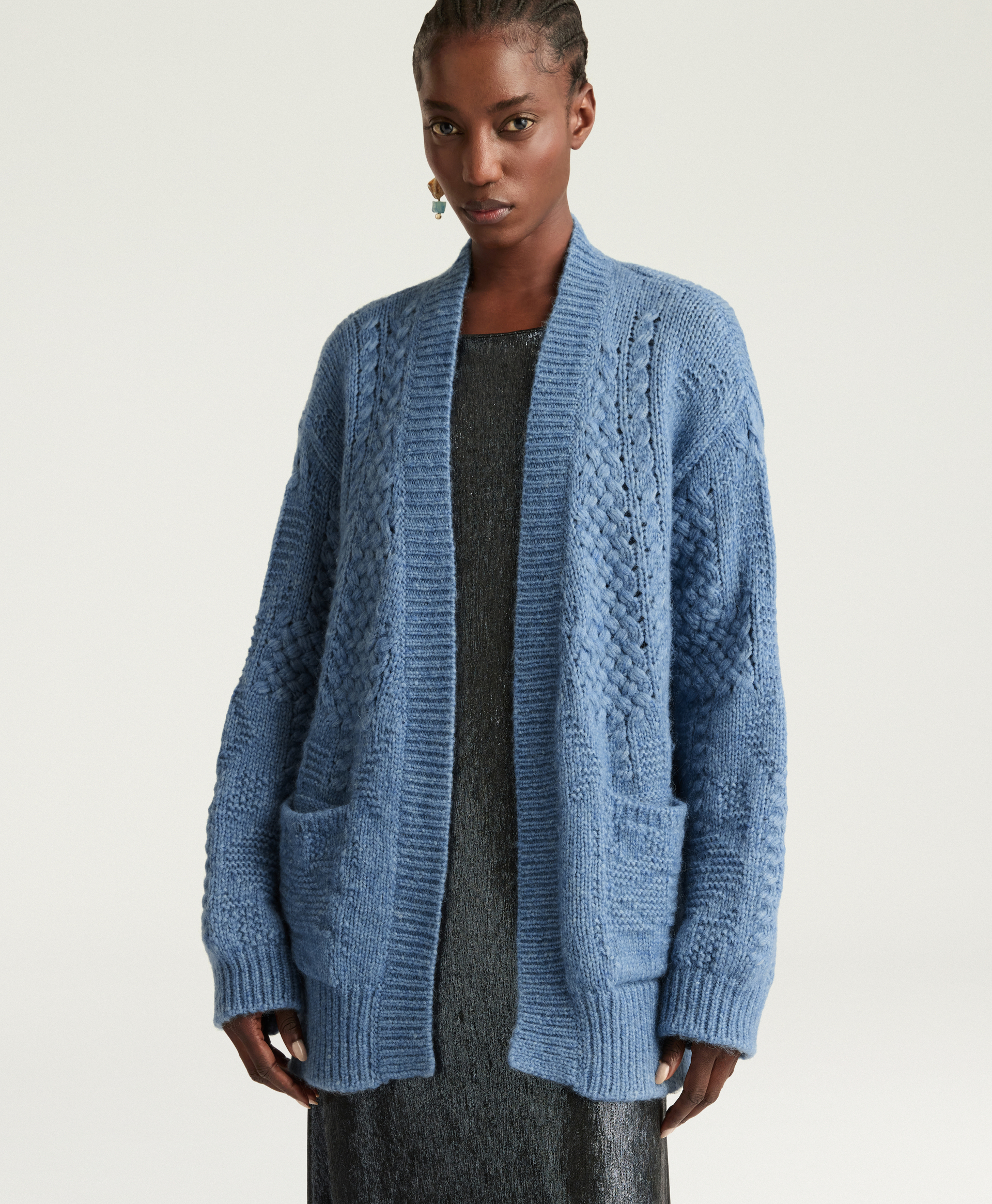 CARDIGAN CHARLES EN MÉLANGE LAINE/ALPAGA À POINTS - BLEU - Momonì