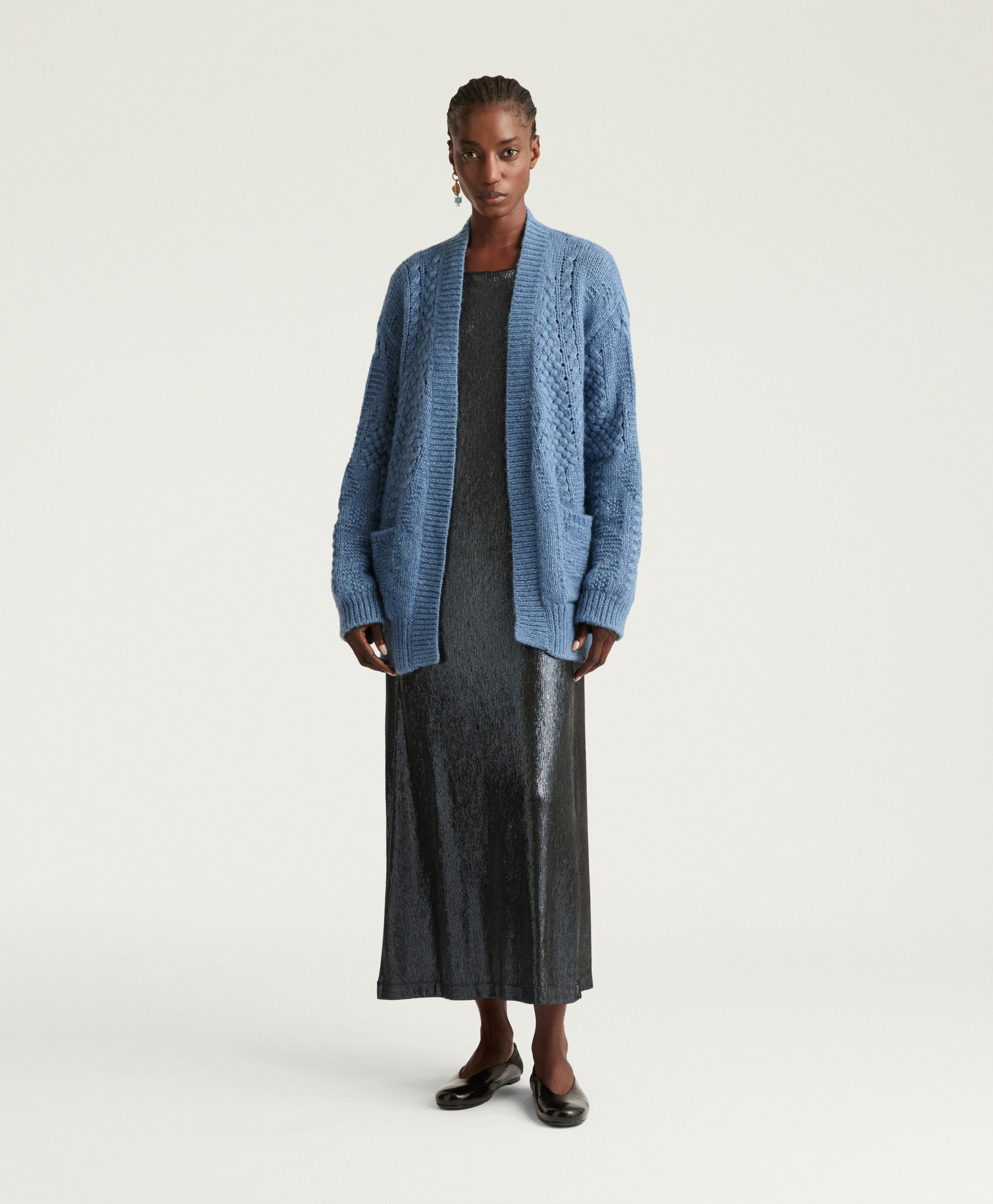 CARDIGAN CHARLES EN MÉLANGE LAINE/ALPAGA À POINTS - BLEU - Momonì