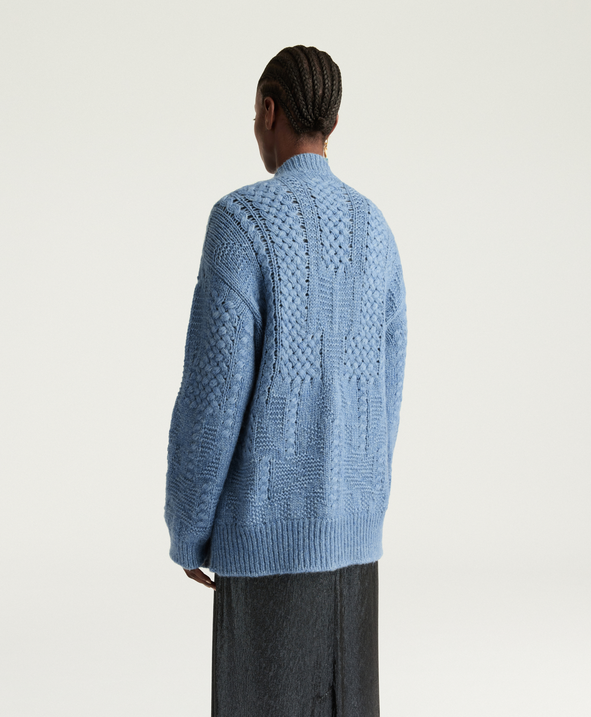 CARDIGAN CHARLES EN MÉLANGE LAINE/ALPAGA À POINTS - BLEU - Momonì