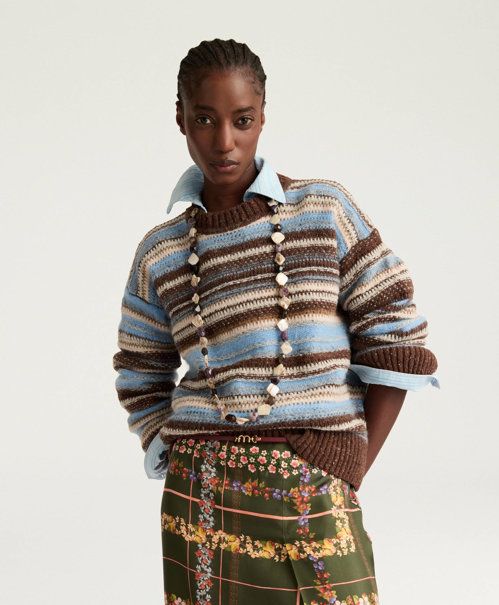 DAVID SWEATER IN MULTI-STRIPED - BROWN/SKY - Clothing - Momonì
