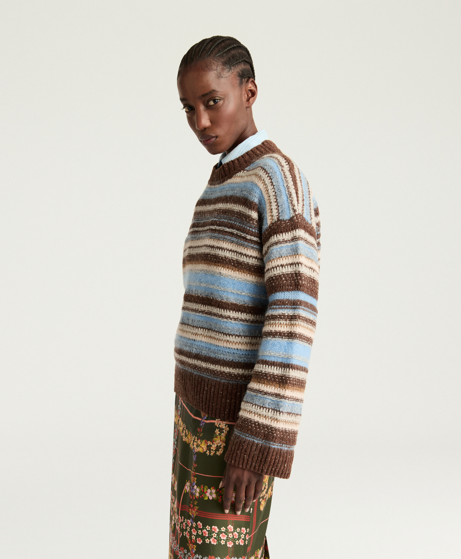 DAVID SWEATER IN MULTI-STRIPED - BROWN/SKY - Momonì