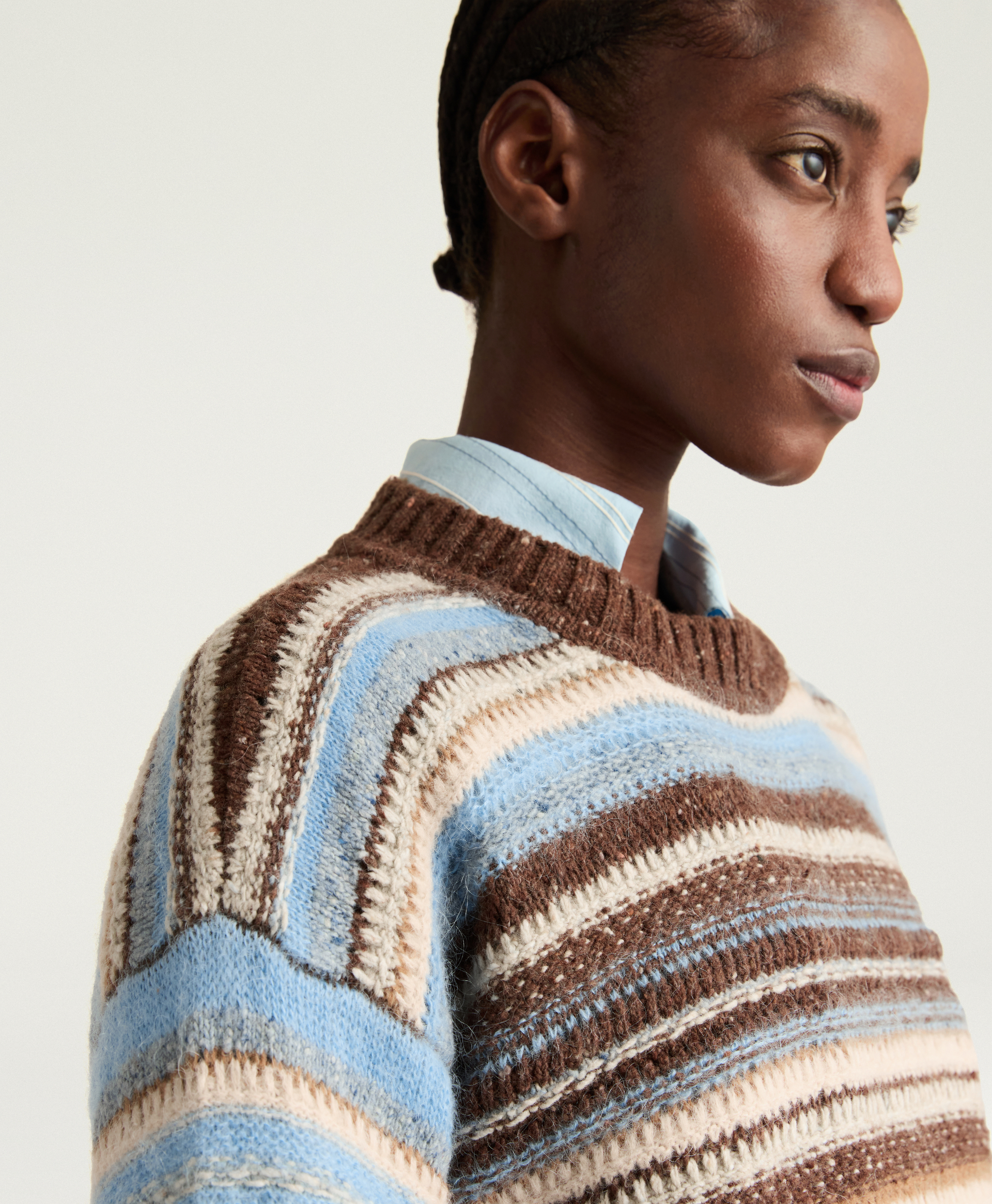 DAVID SWEATER IN MULTI-STRIPED - BROWN/SKY - Momonì