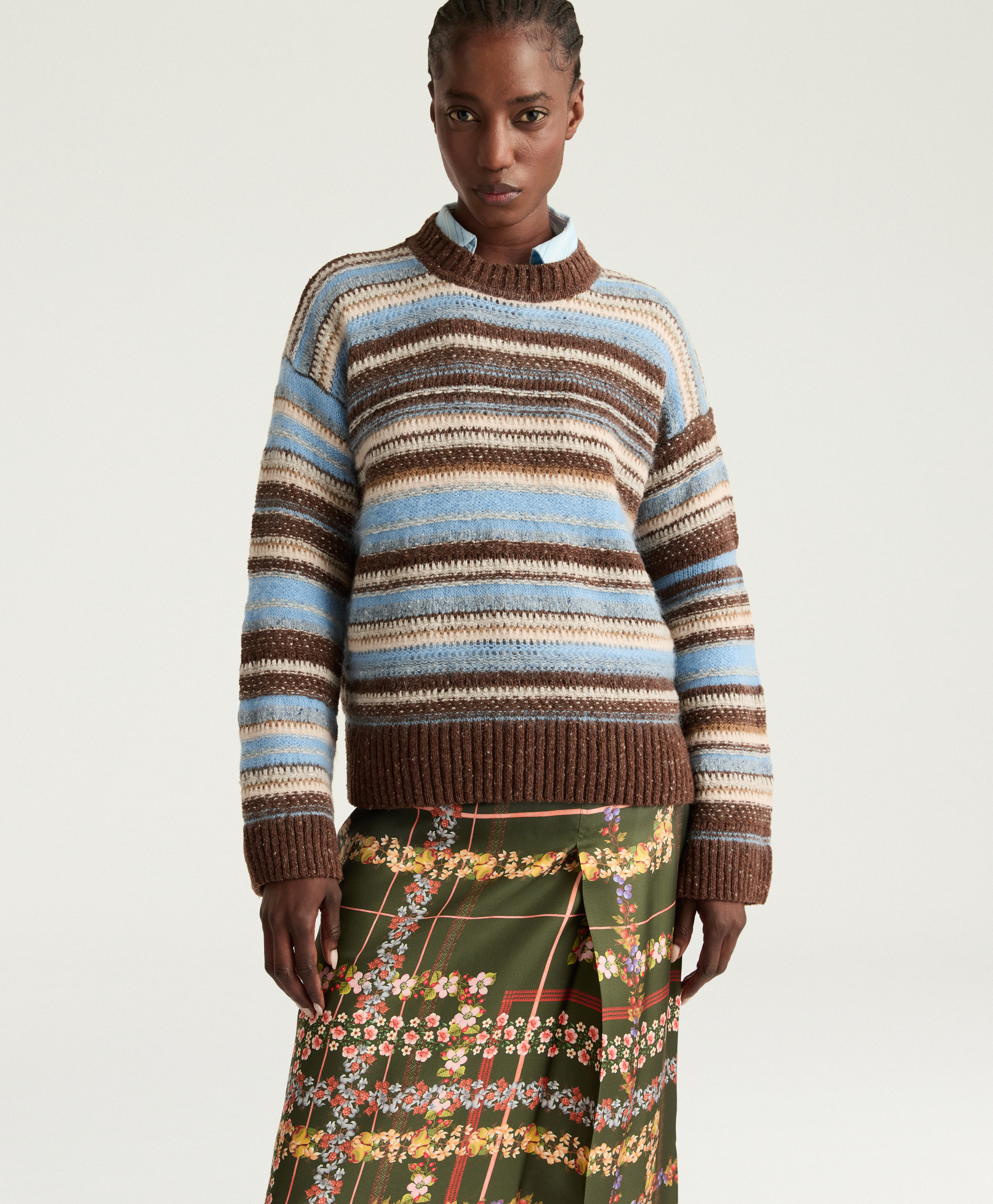 DAVID SWEATER IN MULTI-STRIPED - BROWN/SKY - Momonì