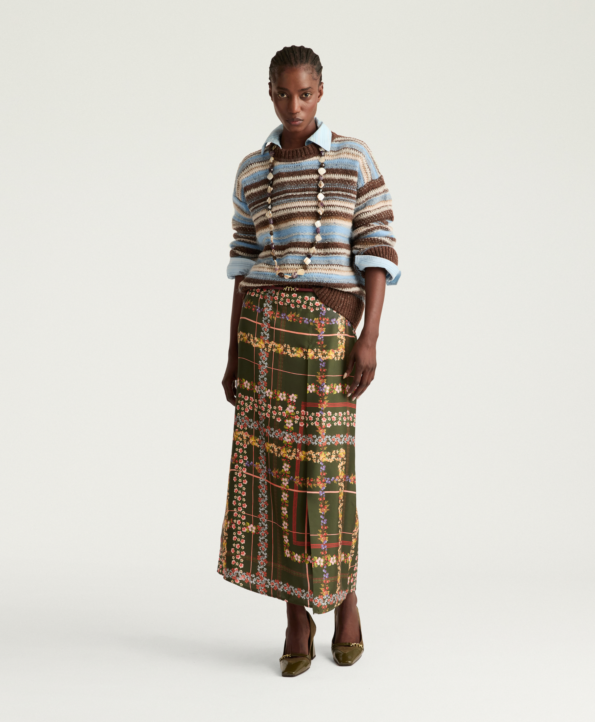 DAVID SWEATER IN MULTI-STRIPED - BROWN/SKY - Momonì