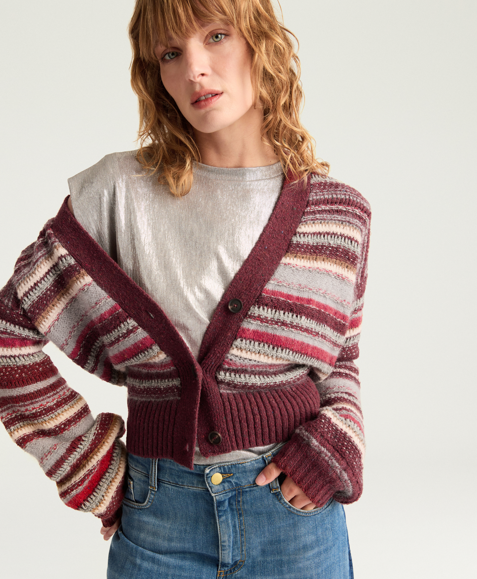 EMMANUEL CARDIGAN IN MULTI-STRIPED - RED/GRAY - Momonì