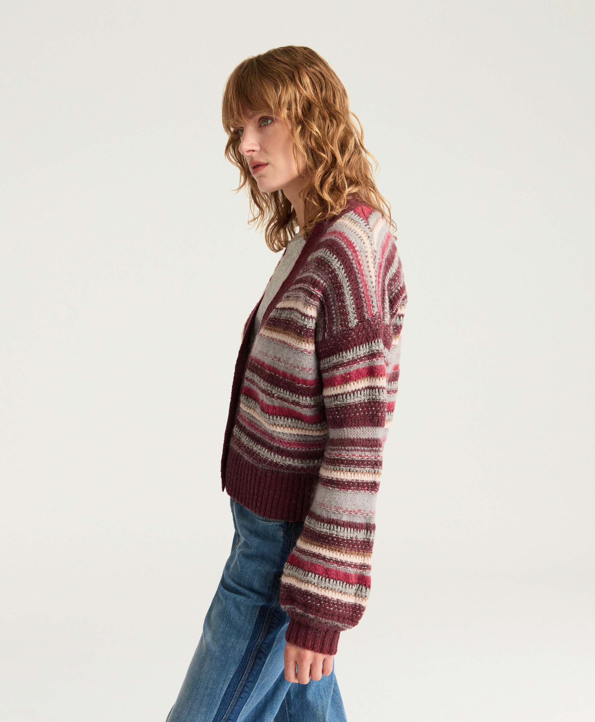 EMMANUEL CARDIGAN IN MULTI-STRIPED - RED/GRAY - Momonì