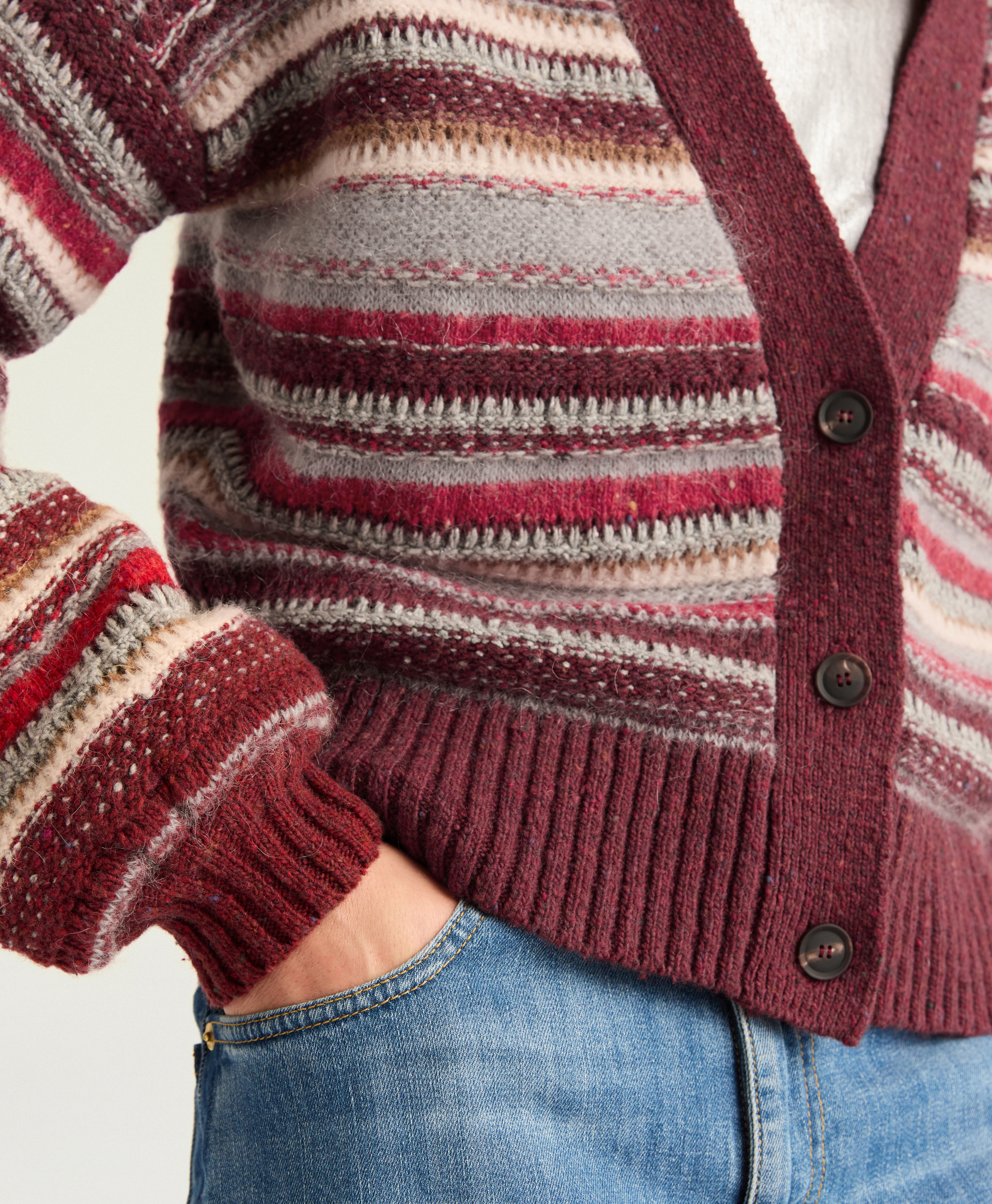 EMMANUEL CARDIGAN IN MULTI-STRIPED - RED/GRAY - Momonì