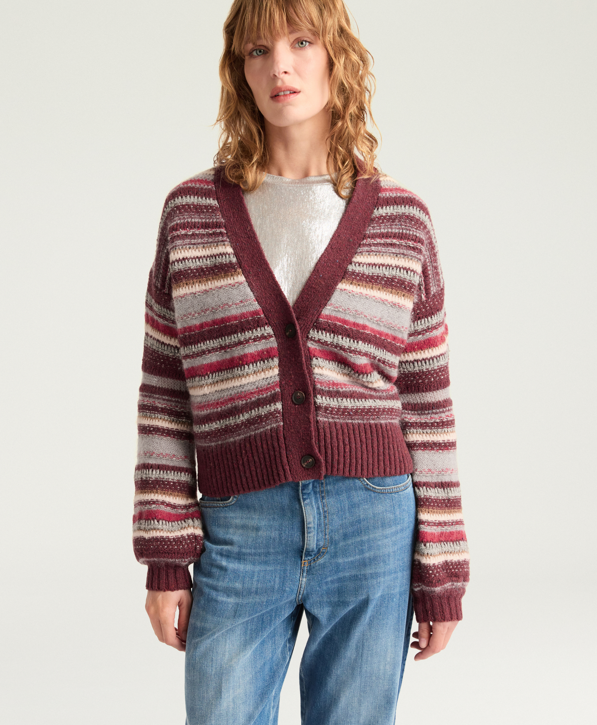 EMMANUEL CARDIGAN IN MULTI-STRIPED - RED/GRAY - Momonì