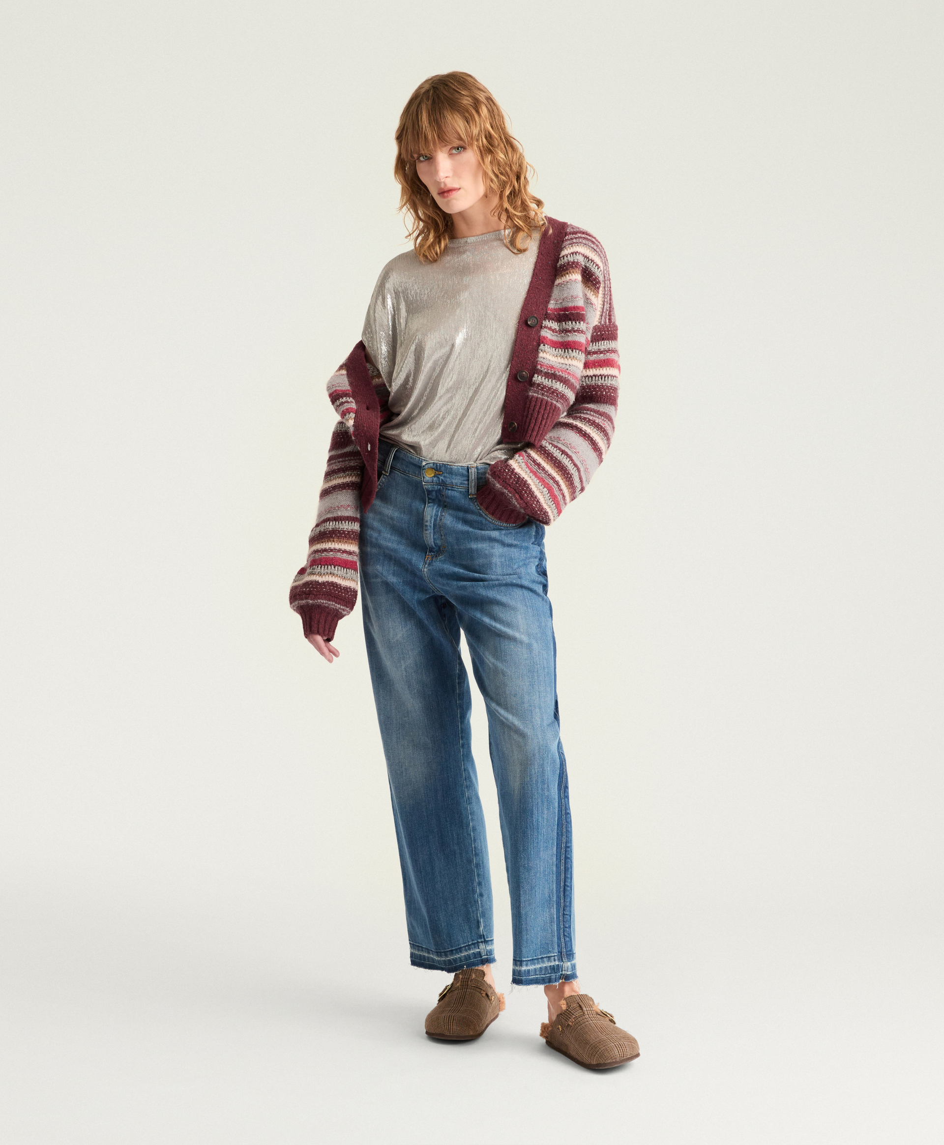 EMMANUEL CARDIGAN IN MULTI-STRIPED - RED/GRAY - Momonì