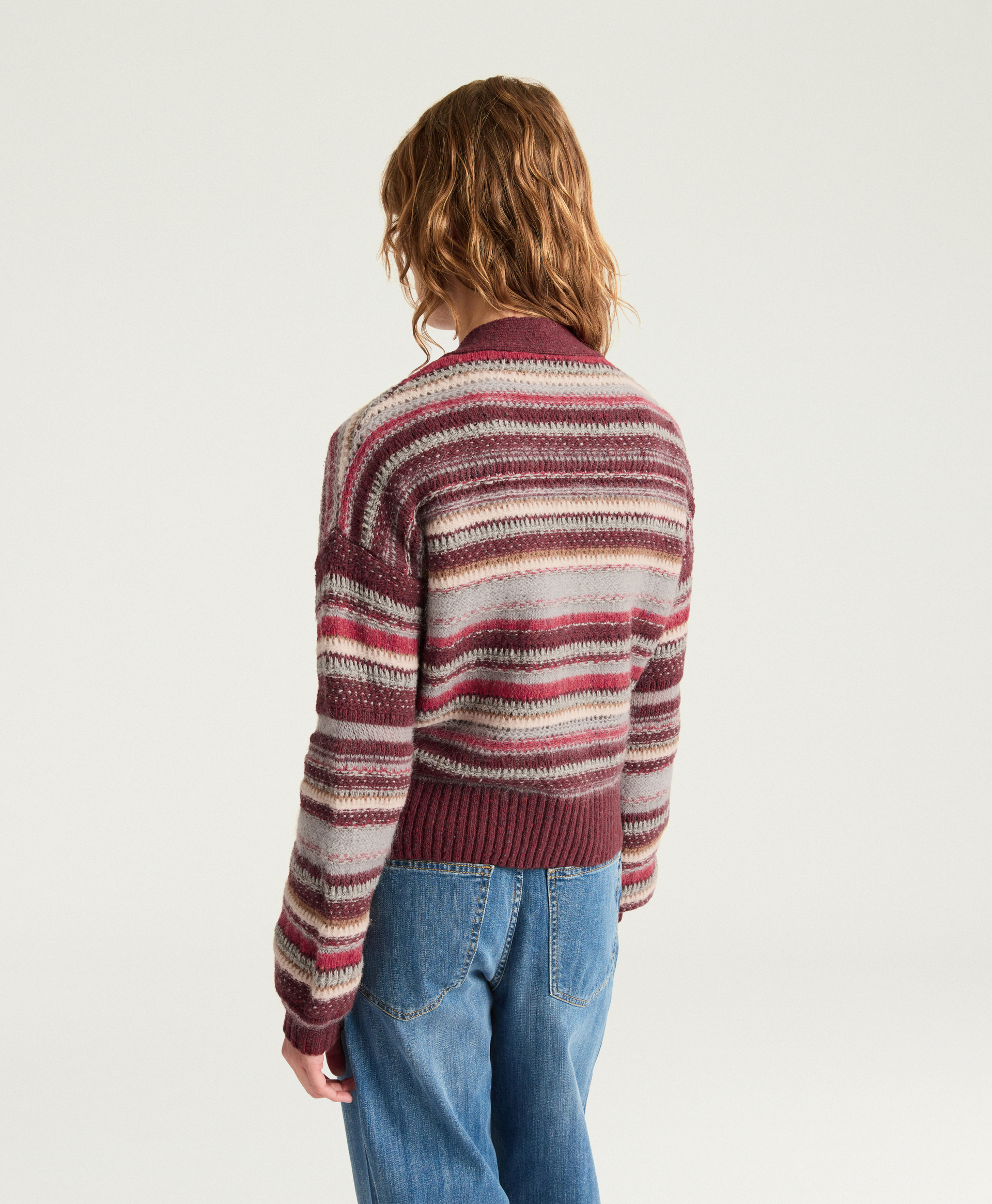 EMMANUEL CARDIGAN IN MULTI-STRIPED - RED/GRAY - Momonì