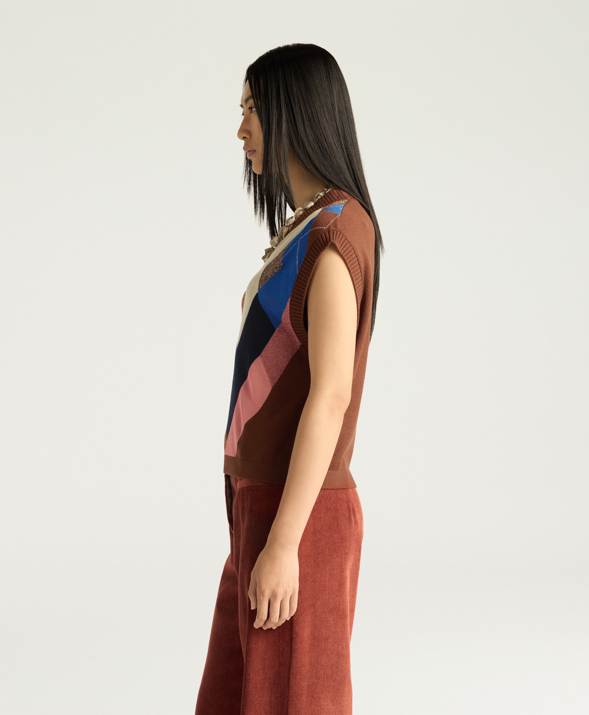 HOLLYHOCK GILET IN ARGYLE PATTERN - BURNT MULTICOLOR - Momonì
