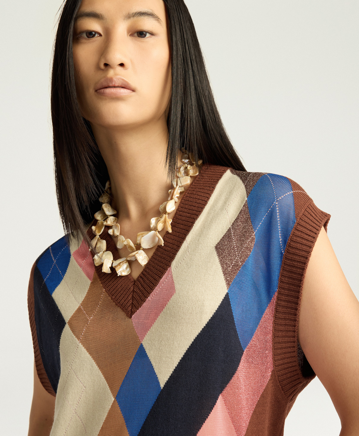 HOLLYHOCK GILET IN ARGYLE PATTERN - BURNT MULTICOLOR - Momonì