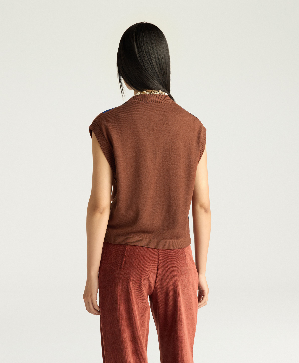 HOLLYHOCK GILET IN ARGYLE PATTERN - BURNT MULTICOLOR - Momonì