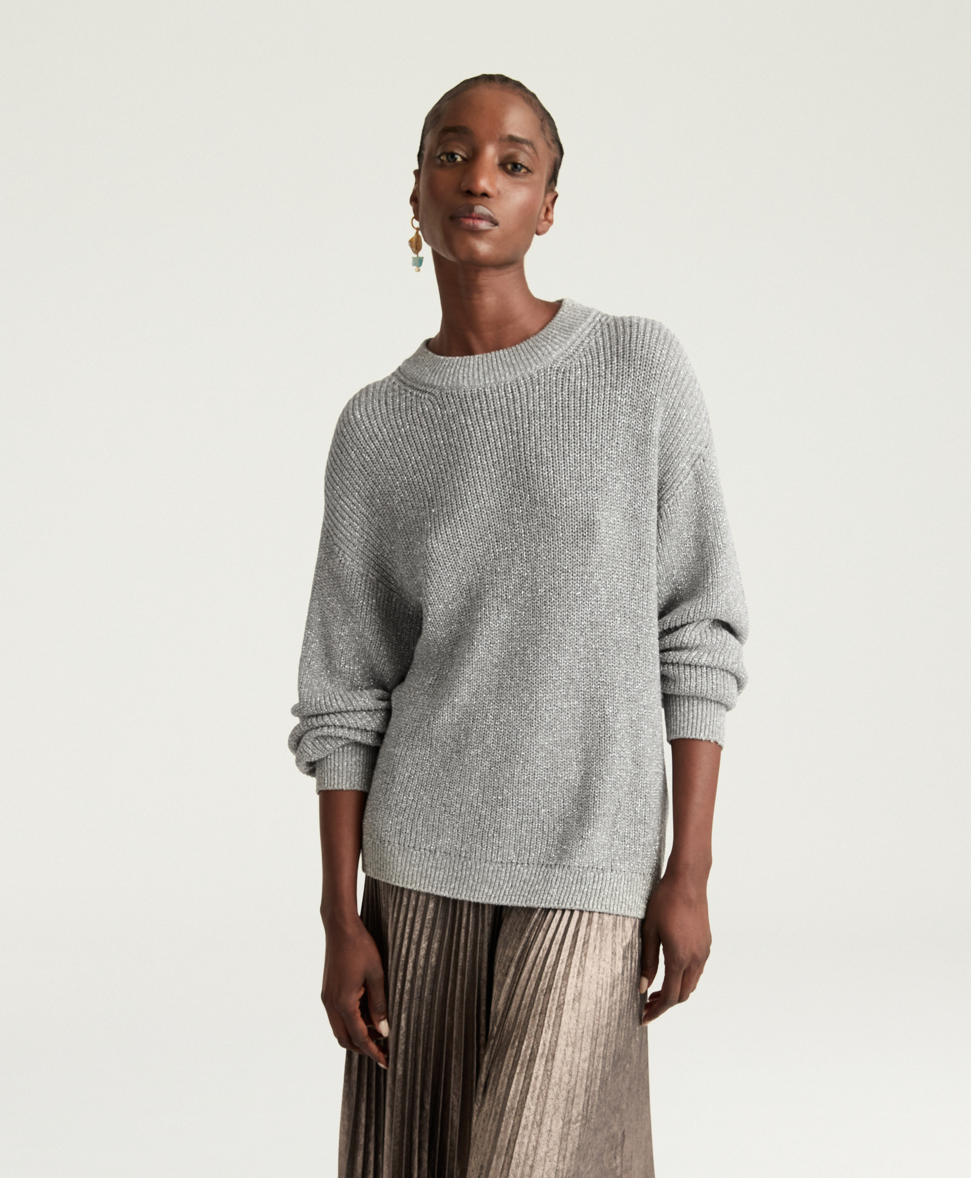 WINDSOR SWEATER IN LUREX VISCOSE - LIGHT SILVER - Momonì