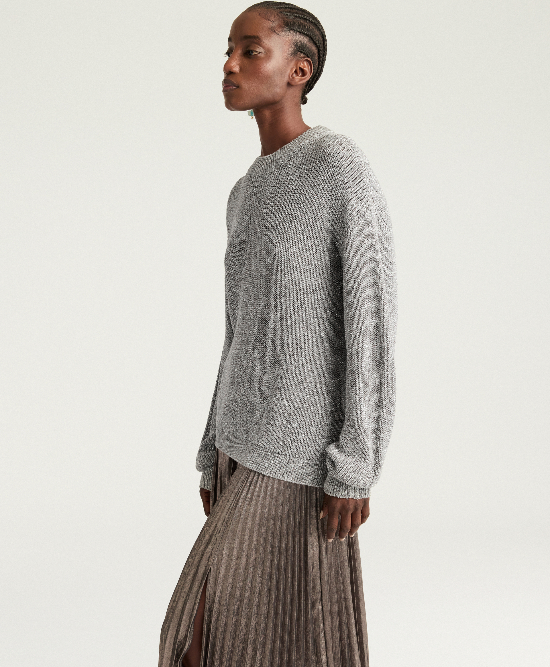 WINDSOR SWEATER IN LUREX VISCOSE - LIGHT SILVER - Momonì
