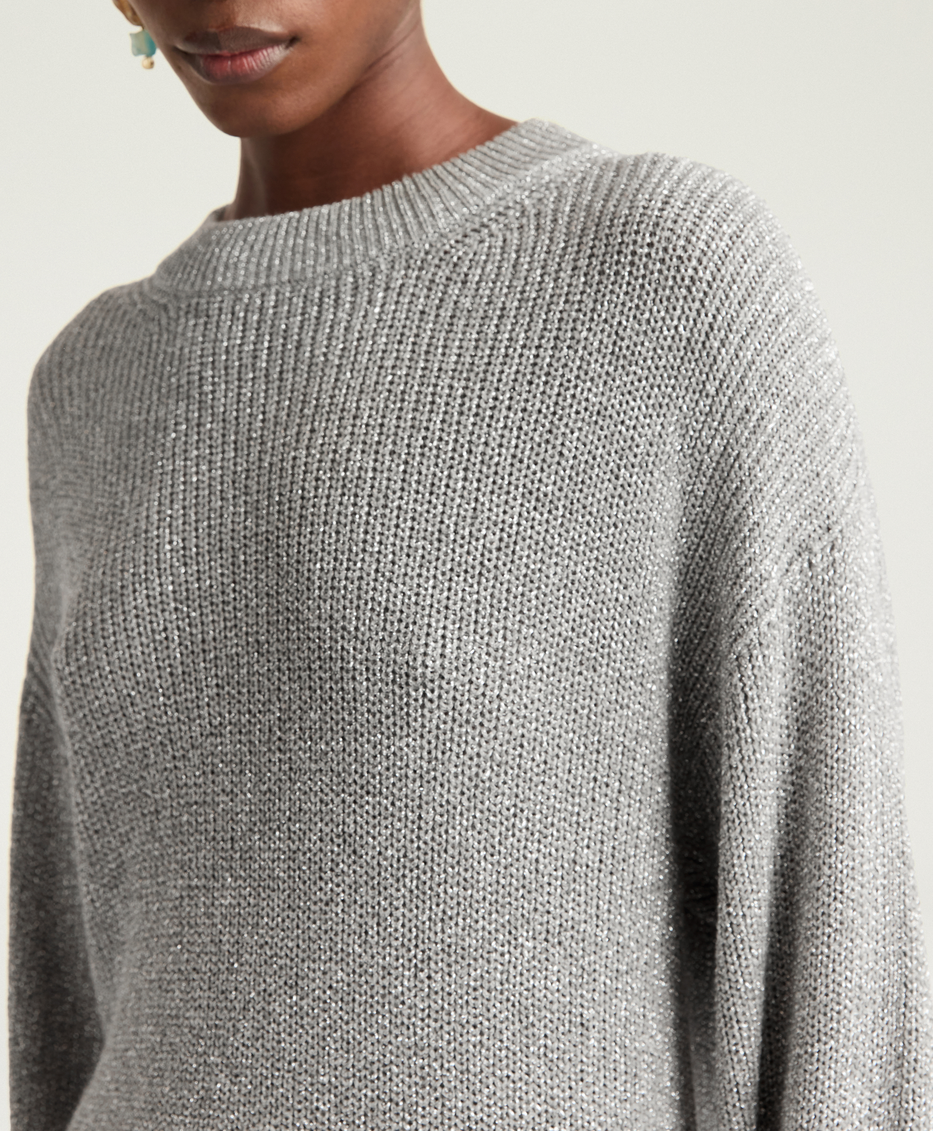 WINDSOR SWEATER IN LUREX VISCOSE - LIGHT SILVER - Momonì