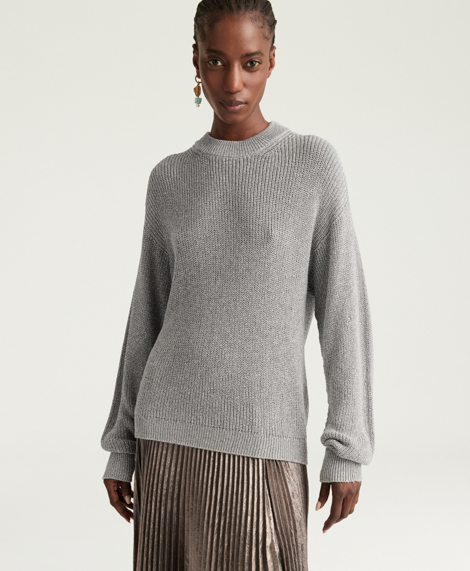 WINDSOR SWEATER IN LUREX VISCOSE - LIGHT SILVER - Momonì