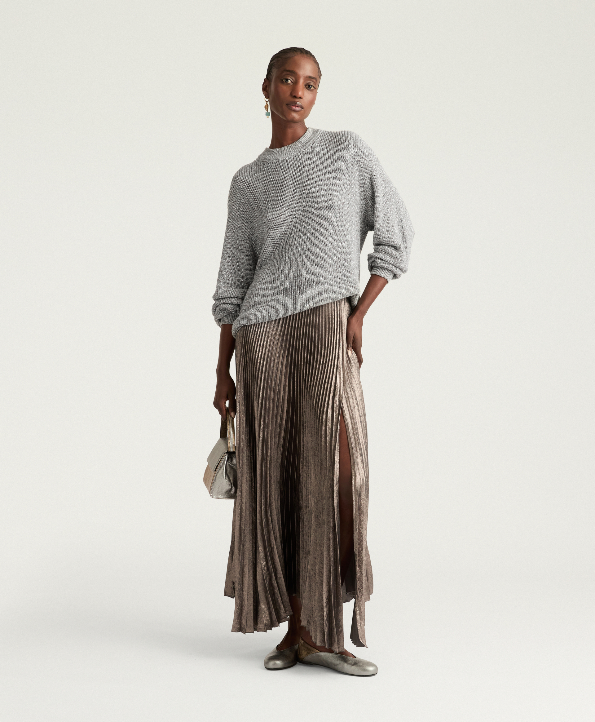 WINDSOR SWEATER IN LUREX VISCOSE - LIGHT SILVER - Momonì