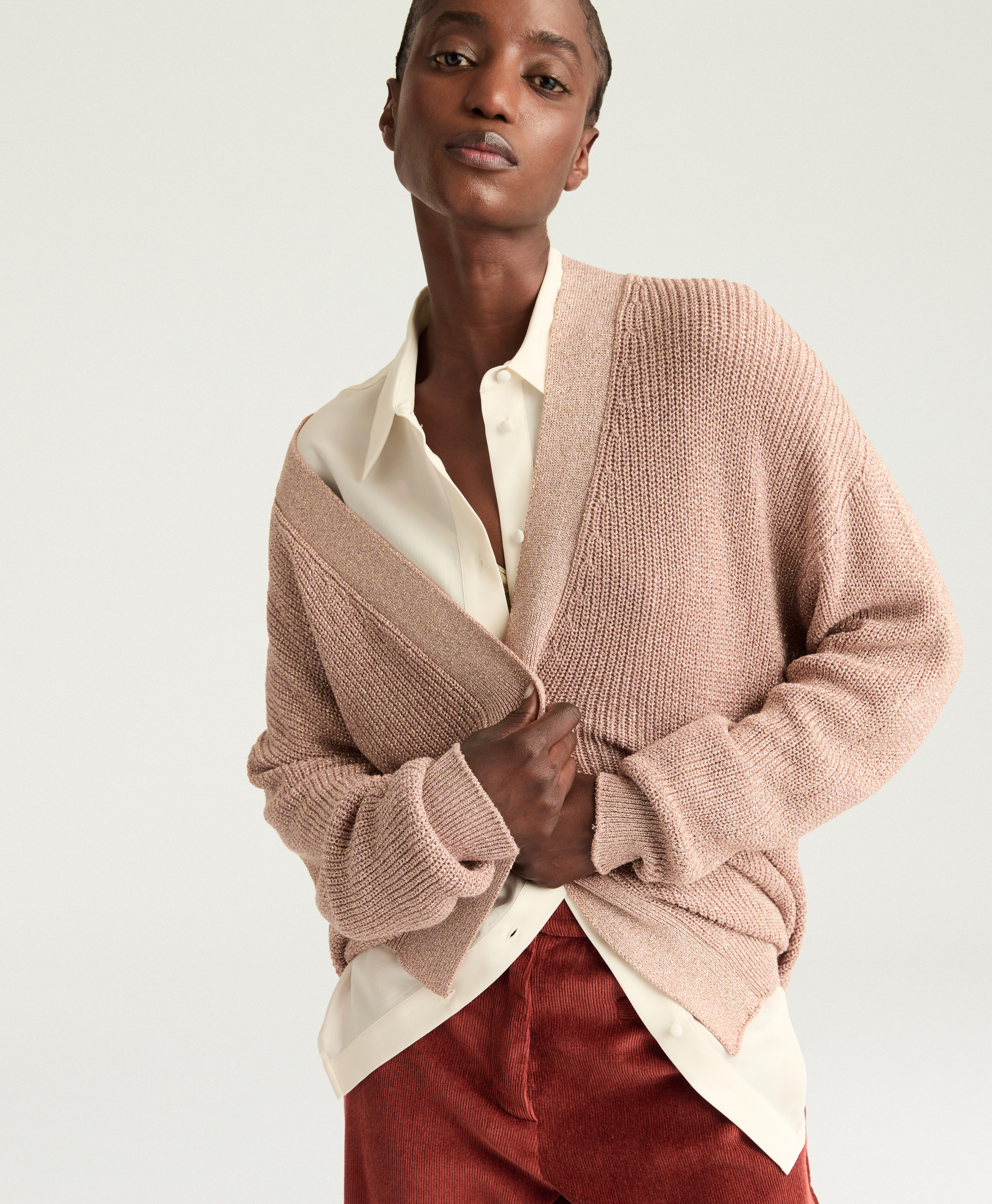 ANTONY CARDIGAN IN LUREX VISCOSE - PINK - Momonì