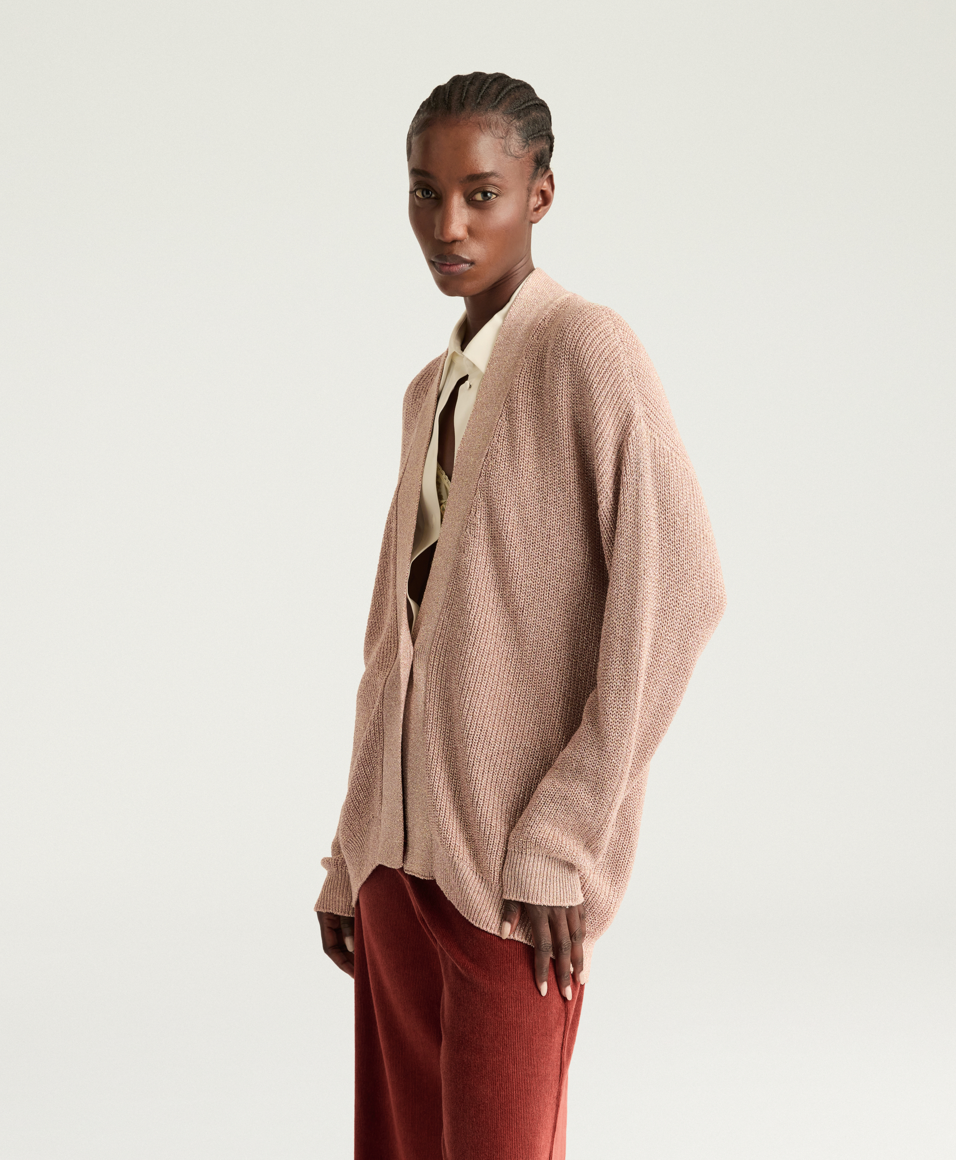 ANTONY CARDIGAN IN LUREX VISCOSE - PINK - Momonì