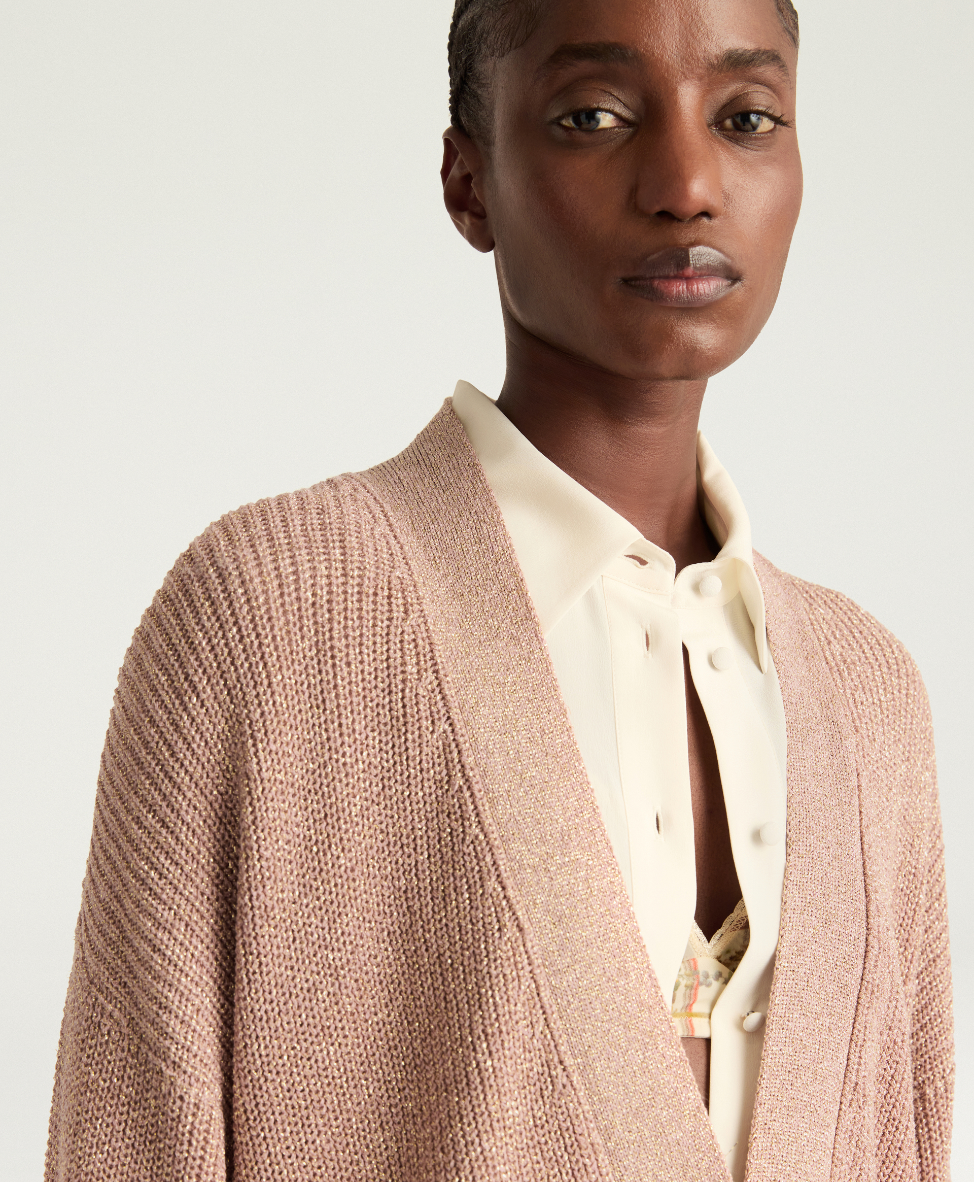 ANTONY CARDIGAN IN LUREX VISCOSE - PINK - Momonì