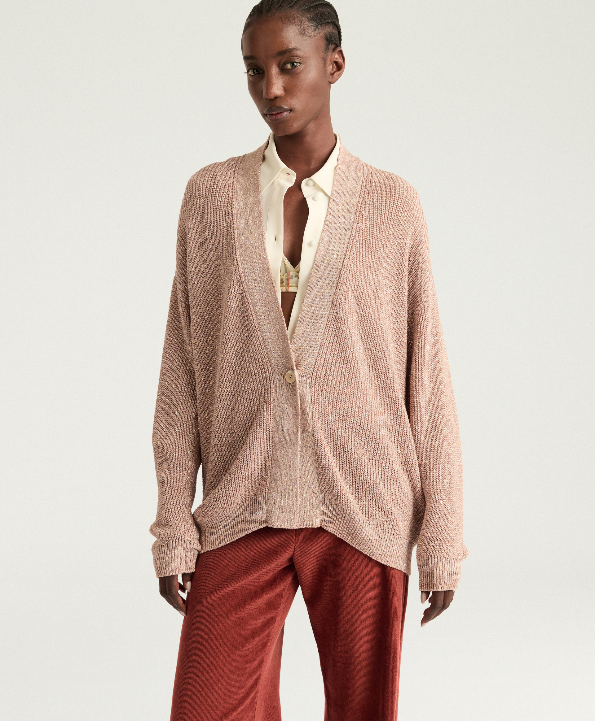 ANTONY CARDIGAN IN LUREX VISCOSE - PINK - Momonì