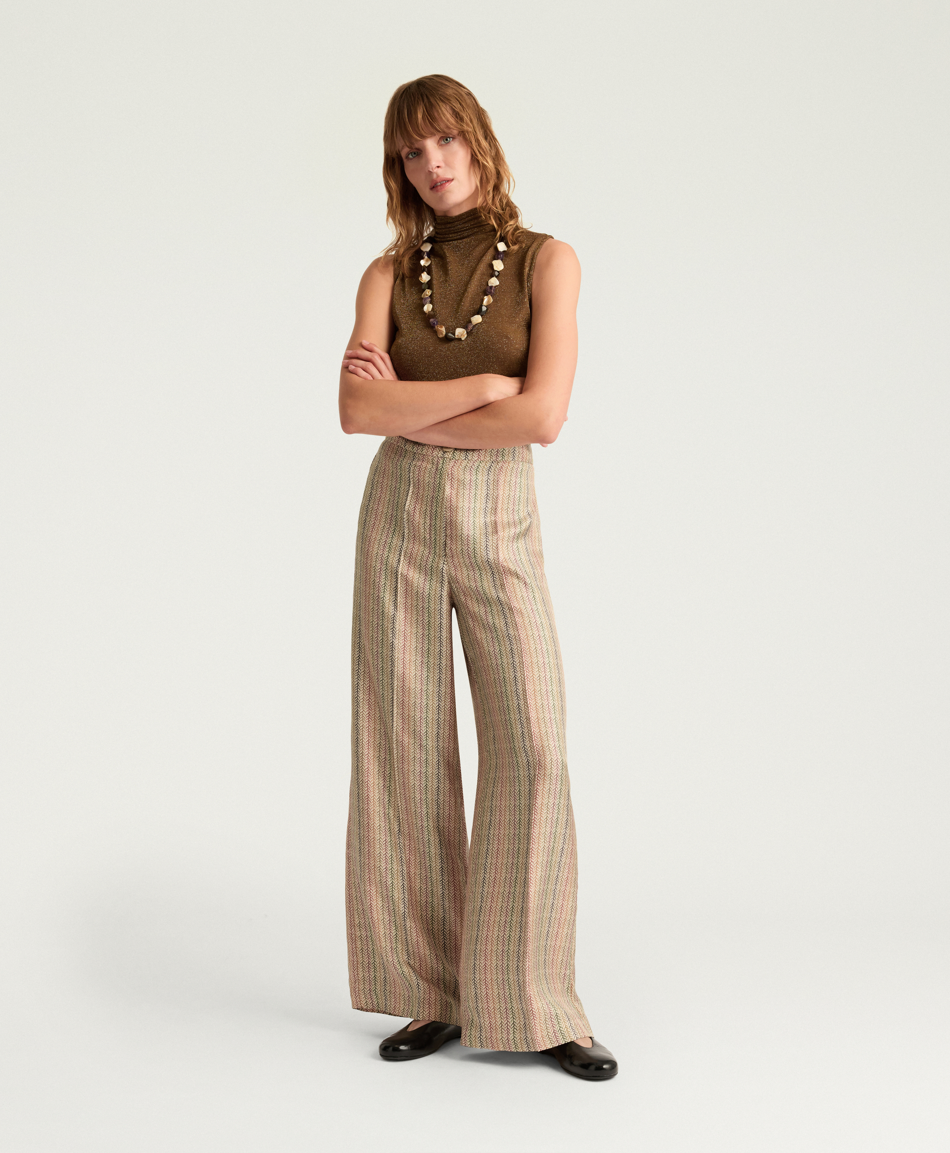 COCOS PANTS IN PRINTED SILK TWILL - BEIGE MULTICOLOR - Momonì
