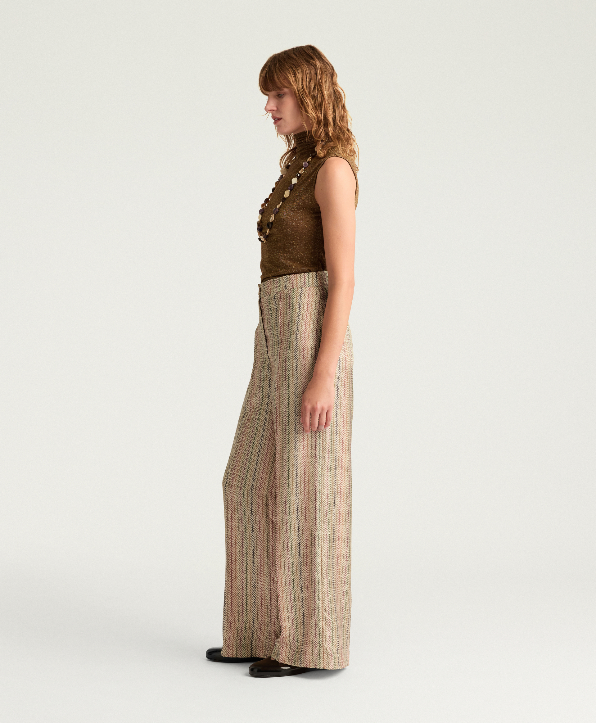 COCOS PANTS IN PRINTED SILK TWILL - BEIGE MULTICOLOR - Momonì