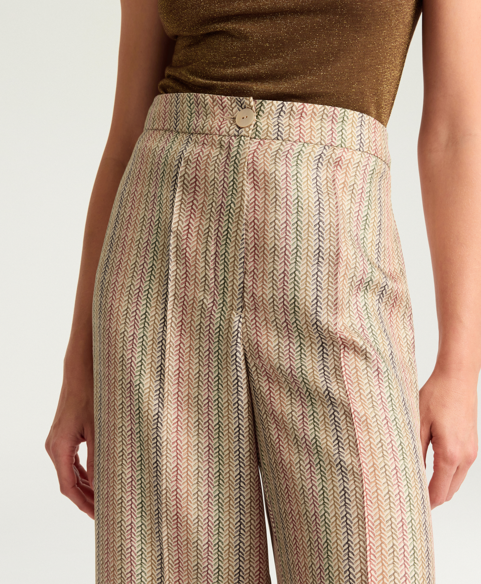 COCOS PANTS IN PRINTED SILK TWILL - BEIGE MULTICOLOR - Momonì