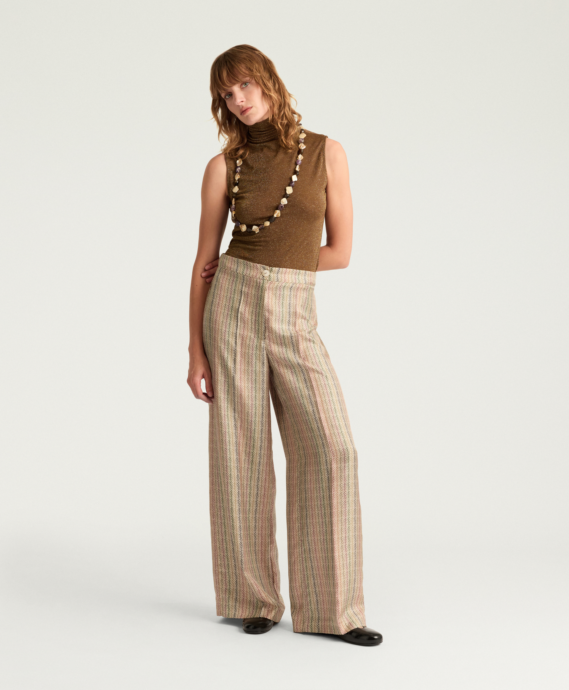 COCOS PANTS IN PRINTED SILK TWILL - BEIGE MULTICOLOR - Momonì