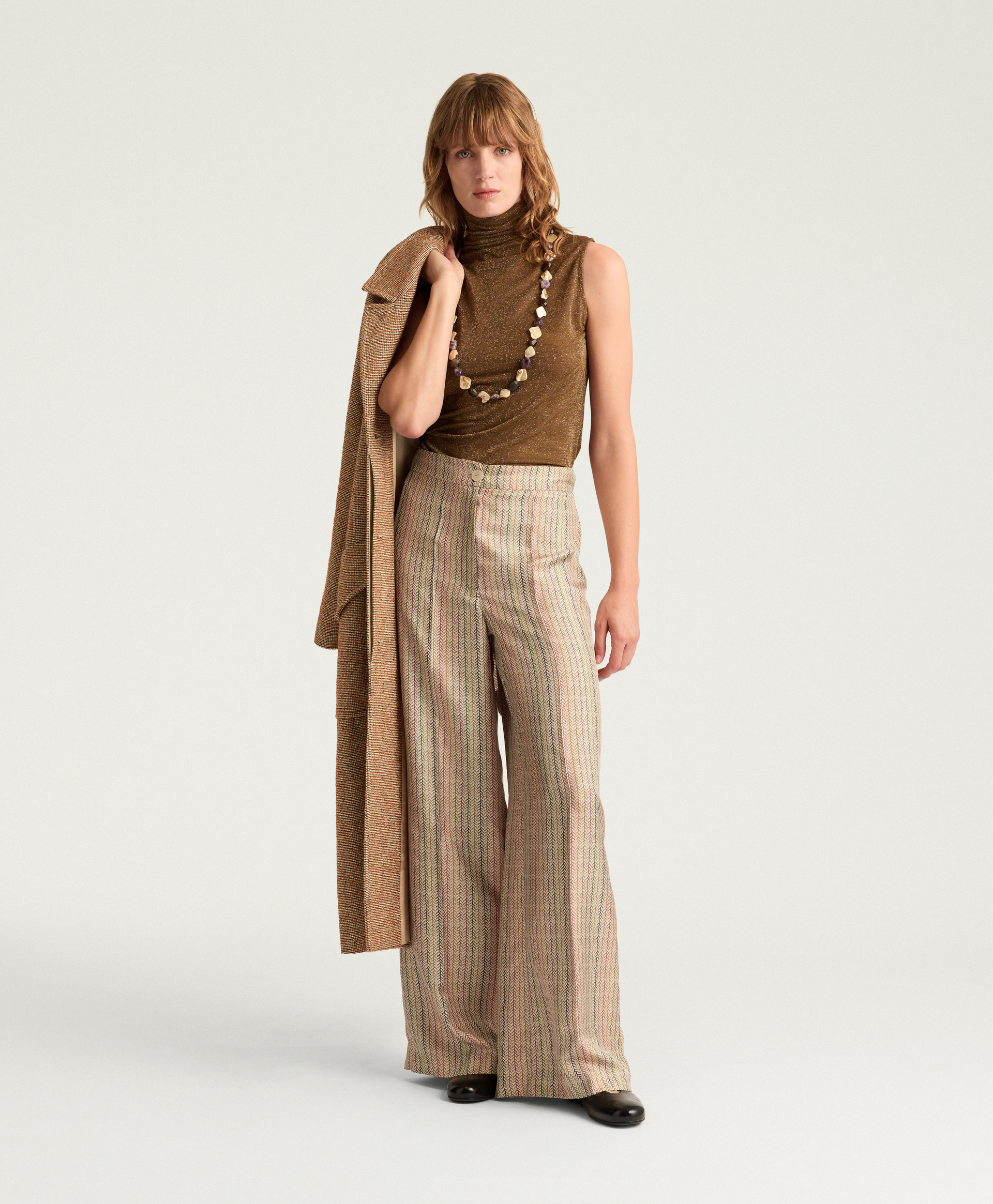 COCOS PANTS IN PRINTED SILK TWILL - BEIGE MULTICOLOR - Momonì